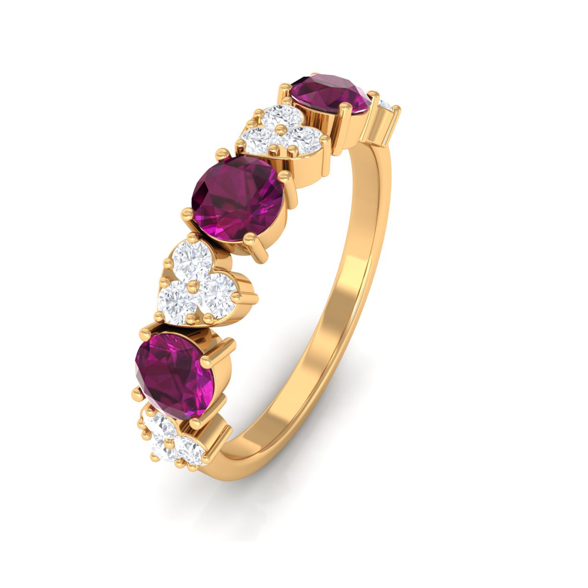 1.50 CT Rhodolite and Diamond Heart Shape Alternate Eternity Ring Rhodolite - ( AAA ) - Quality - Rosec Jewels