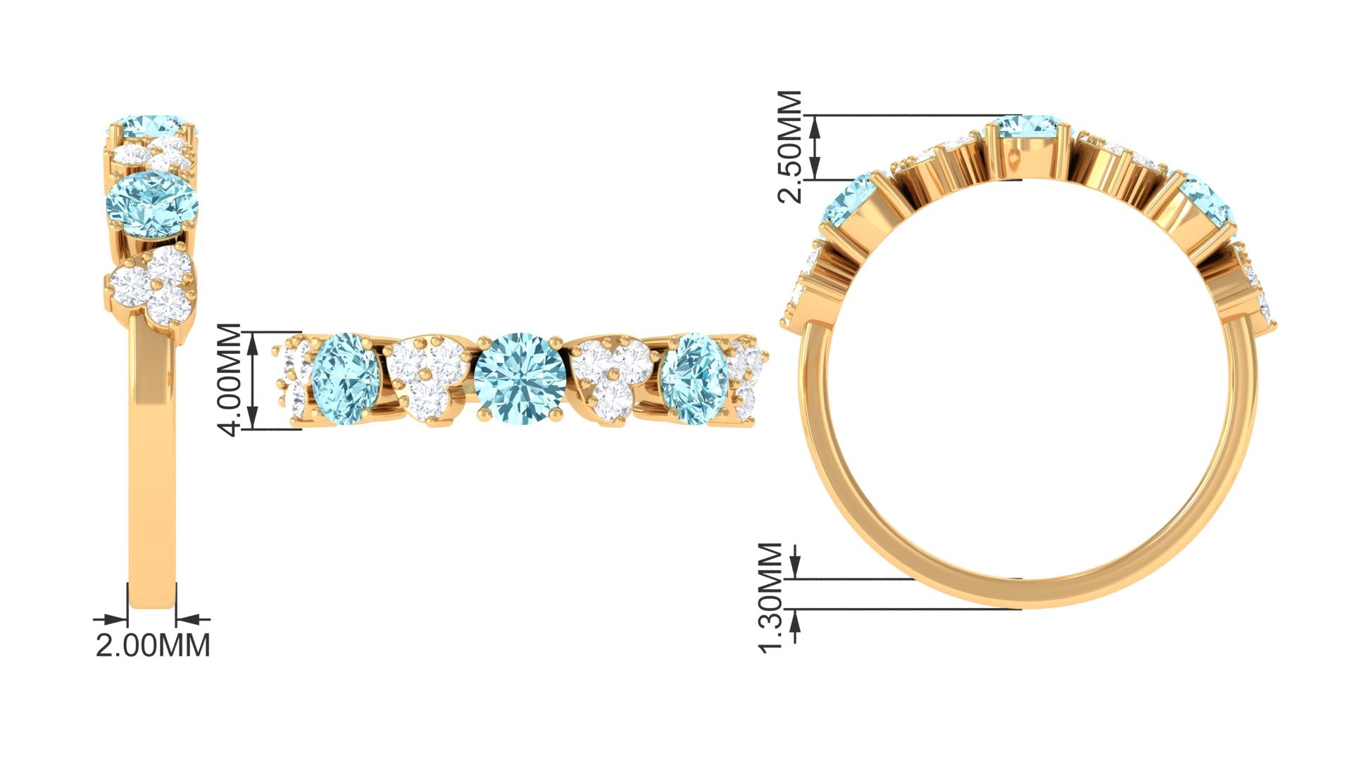 Aquamarine and Diamond Heart Shape Eternity Ring Aquamarine - ( AAA ) - Quality - Rosec Jewels