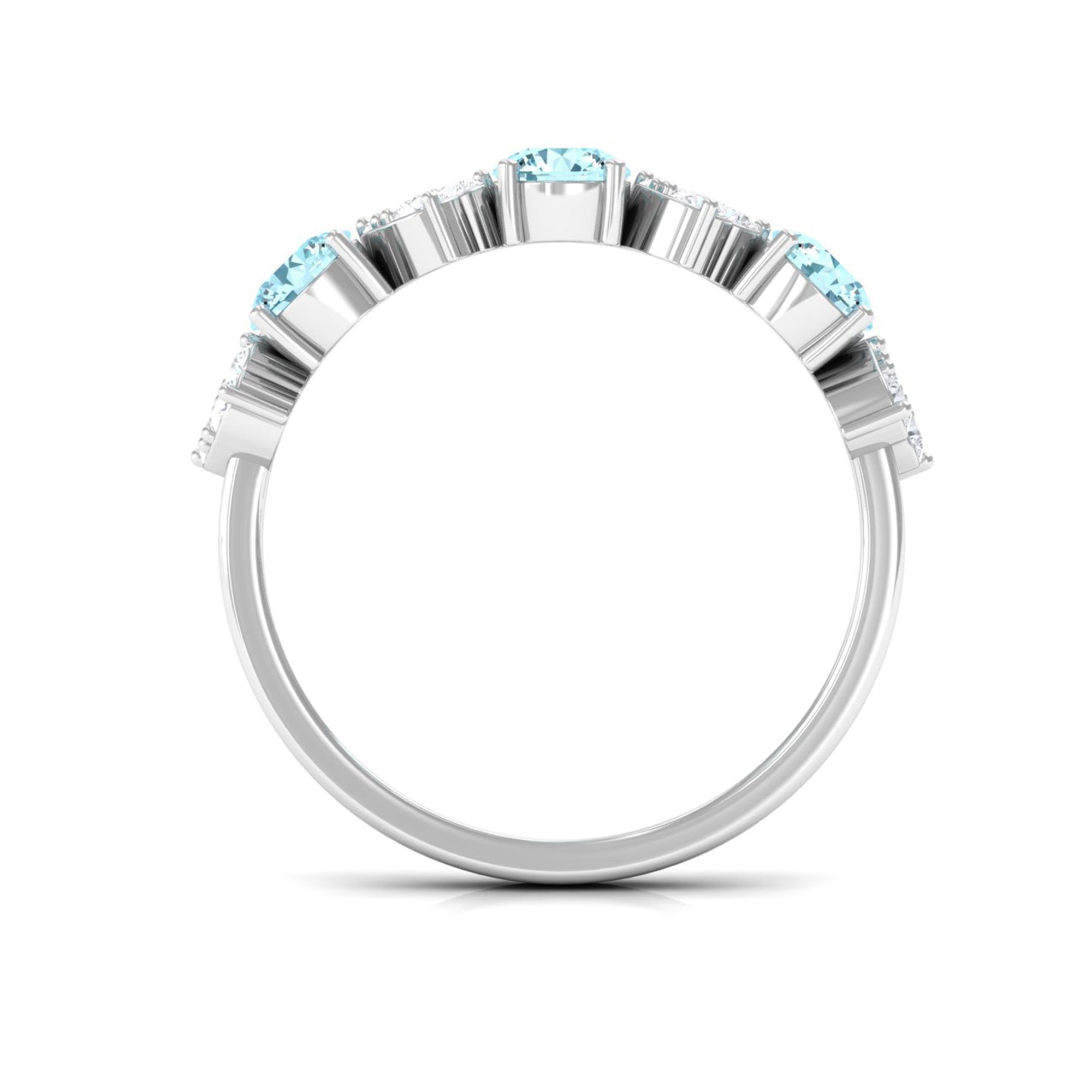 Aquamarine and Diamond Heart Shape Eternity Ring Aquamarine - ( AAA ) - Quality - Rosec Jewels