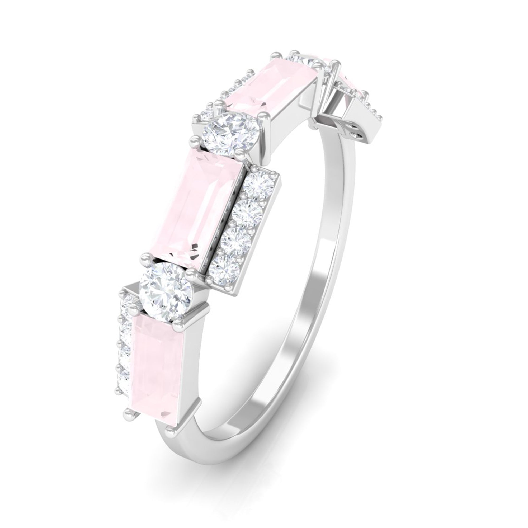 1 CT Designer Rose Quartz Half Eternity Ring with Diamond Rose Quartz - ( AAA ) - Quality - Rosec Jewels