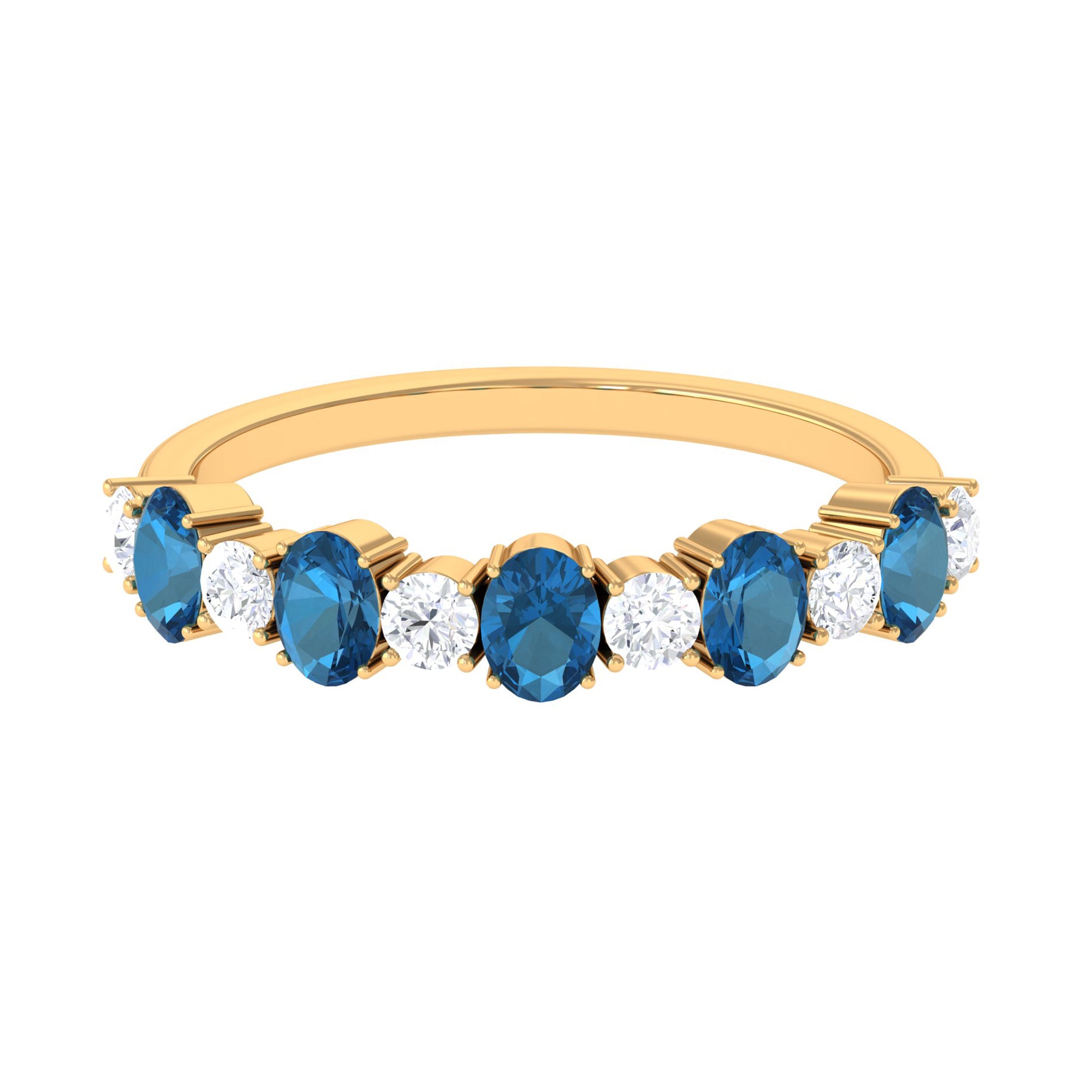 1.50 CT Alternate London Blue Topaz and Diamond Half Eternity Ring London Blue Topaz - ( AAA ) - Quality - Rosec Jewels