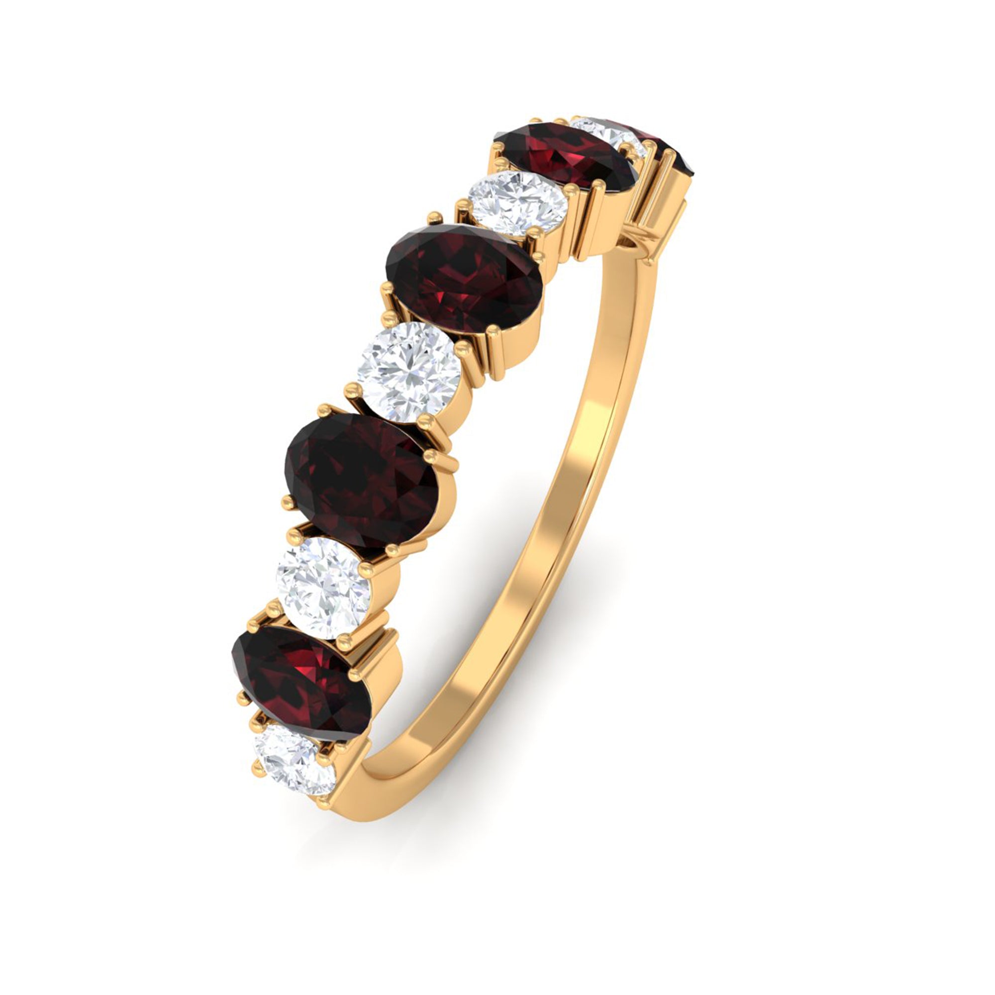 1.25 Carat Oval Garnet Half Eternity Band with Diamond Garnet - ( AAA ) - Quality - Rosec Jewels