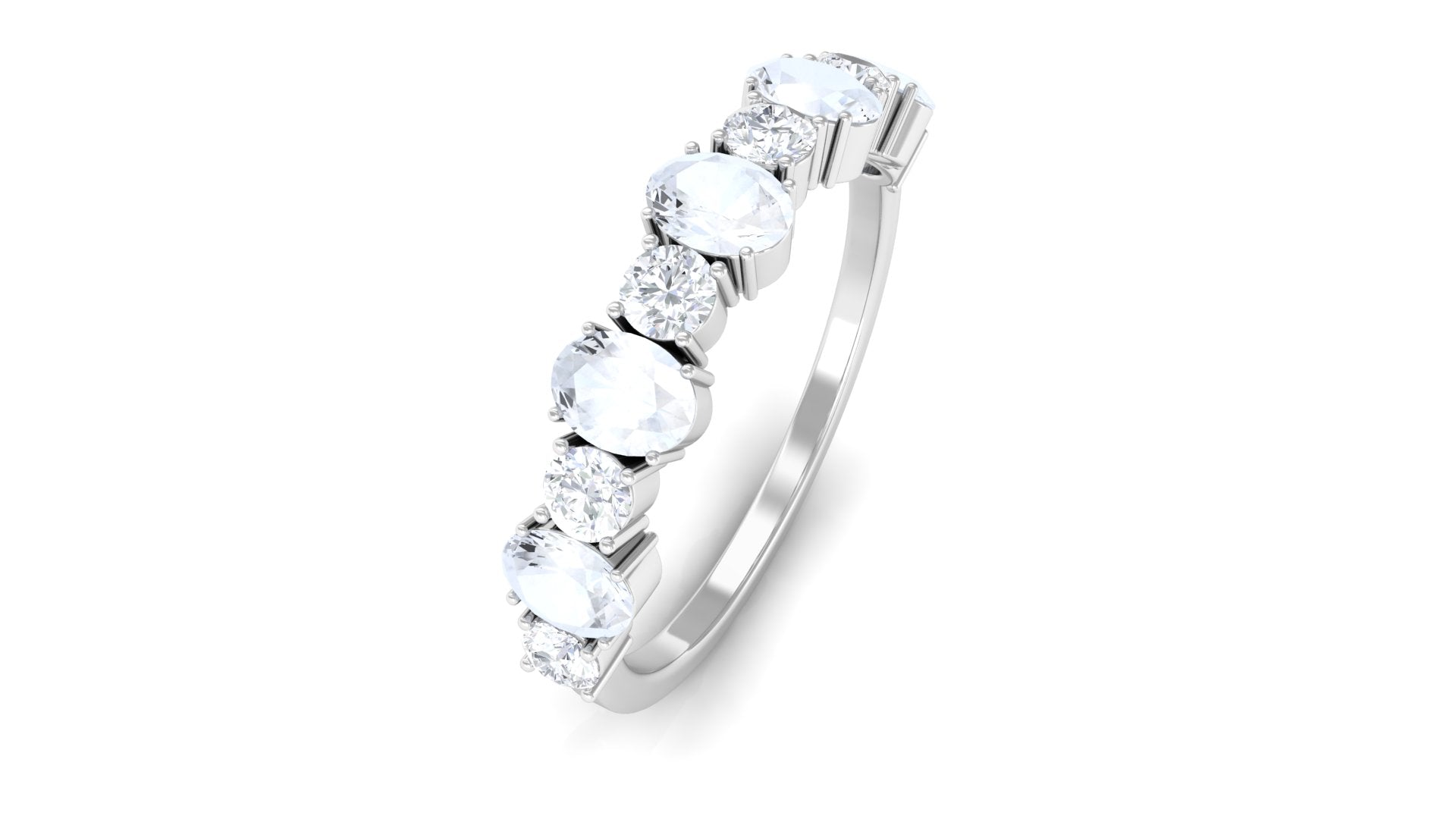 1.5 CT Alternate Moonstone and Diamond Semi Eternity Ring Moonstone - ( AAA ) - Quality - Rosec Jewels