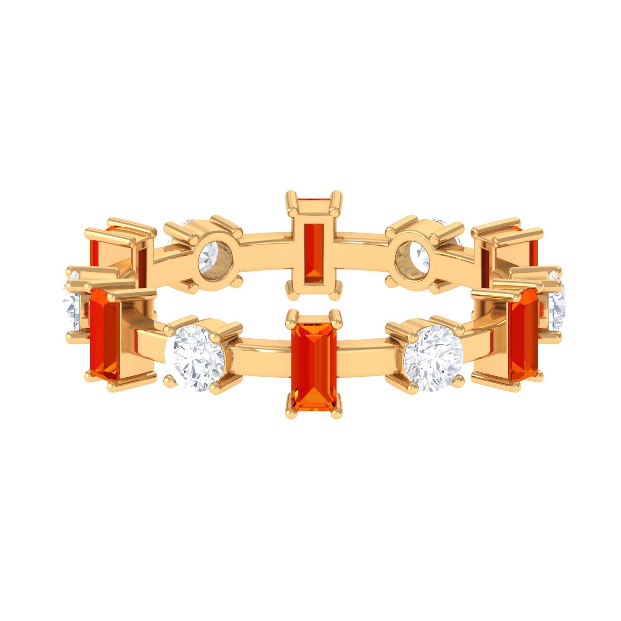 Baguette Cut Created Orange Sapphire Eternity Ring with Moissanite Lab Created Orange Sapphire - ( AAAA ) - Quality - Rosec Jewels