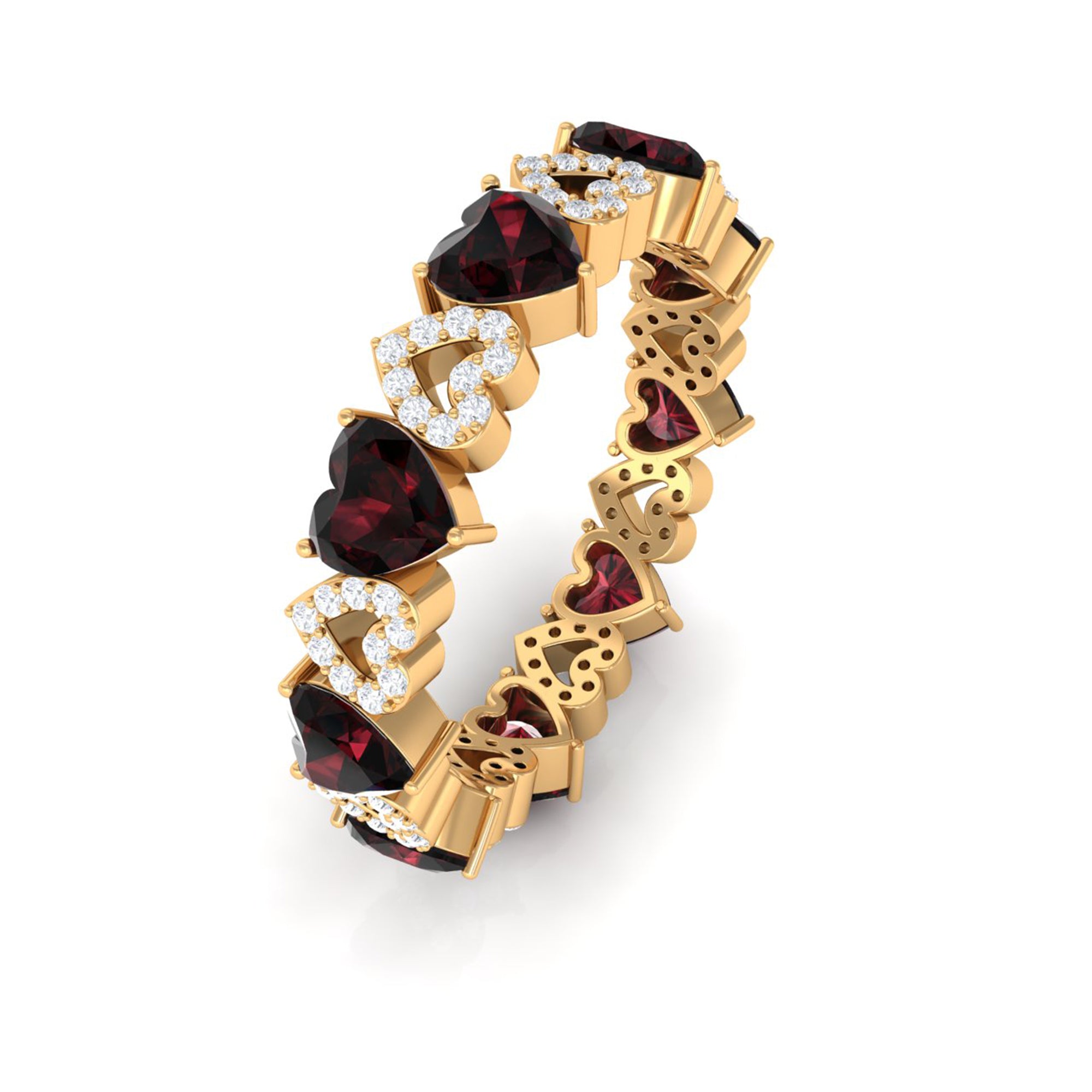 Garnet and Diamond Heart Shape Eternity Ring Garnet - ( AAA ) - Quality - Rosec Jewels