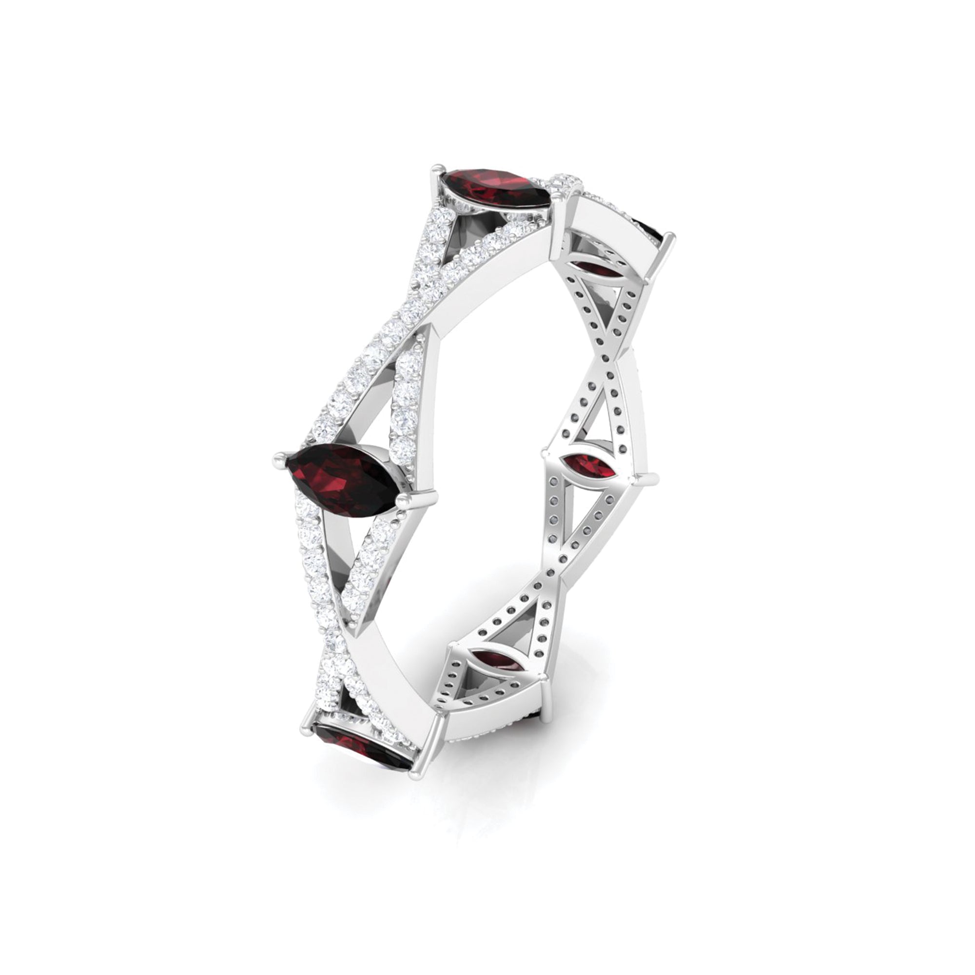 Garnet and Diamond Crossover Eternity Ring Garnet - ( AAA ) - Quality - Rosec Jewels