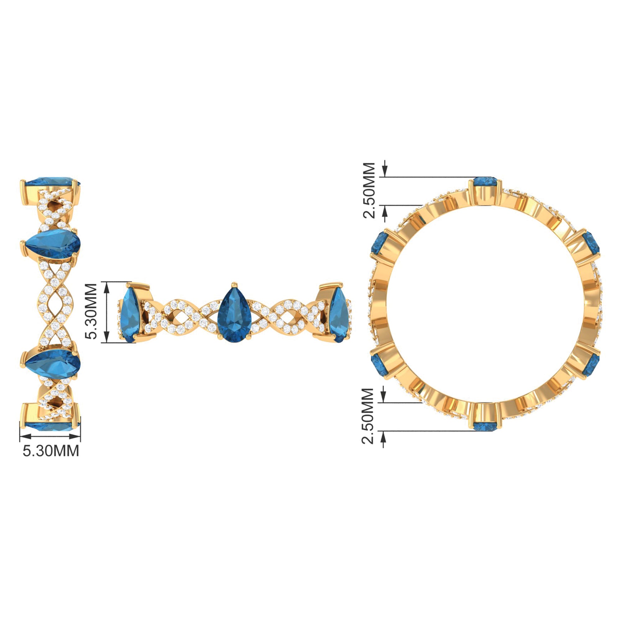 London Blue Topaz and Diamond Eternity Ring with Crossover Shank London Blue Topaz - ( AAA ) - Quality - Rosec Jewels