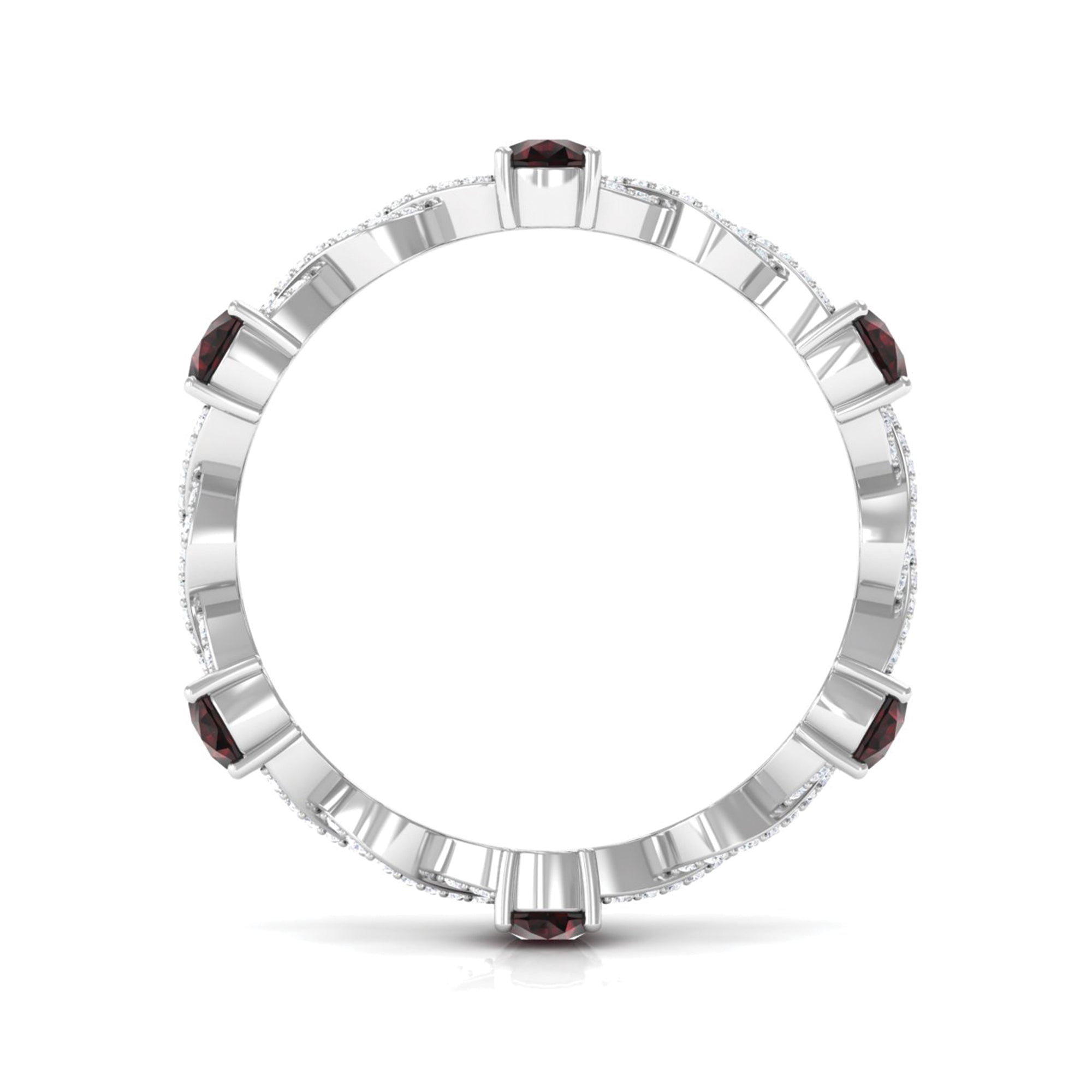 Garnet and Diamond Full Eternity Ring with Crossover Shank Garnet - ( AAA ) - Quality - Rosec Jewels