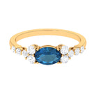 1.50 CT Oval London Blue Topaz East West Ring with Diamond London Blue Topaz - ( AAA ) - Quality - Rosec Jewels