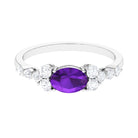 Oval Amethyst East West Ring with Diamond Side Stones Amethyst - ( AAA ) - Quality - Rosec Jewels