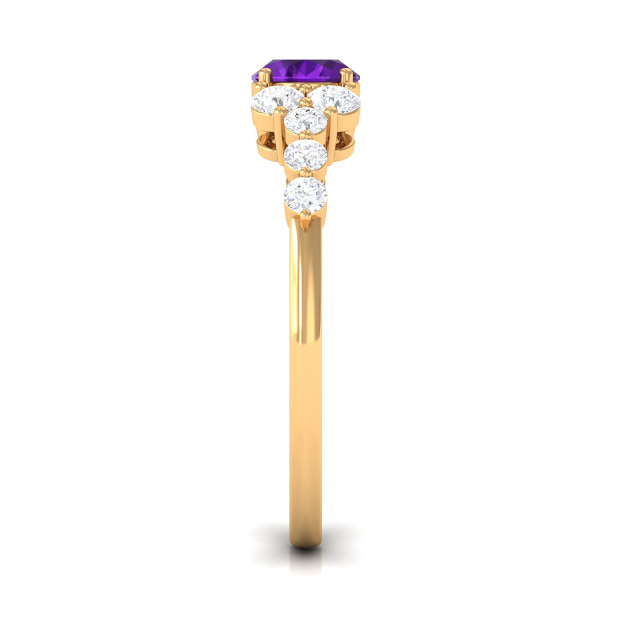 Oval Amethyst East West Ring with Diamond Side Stones Amethyst - ( AAA ) - Quality - Rosec Jewels