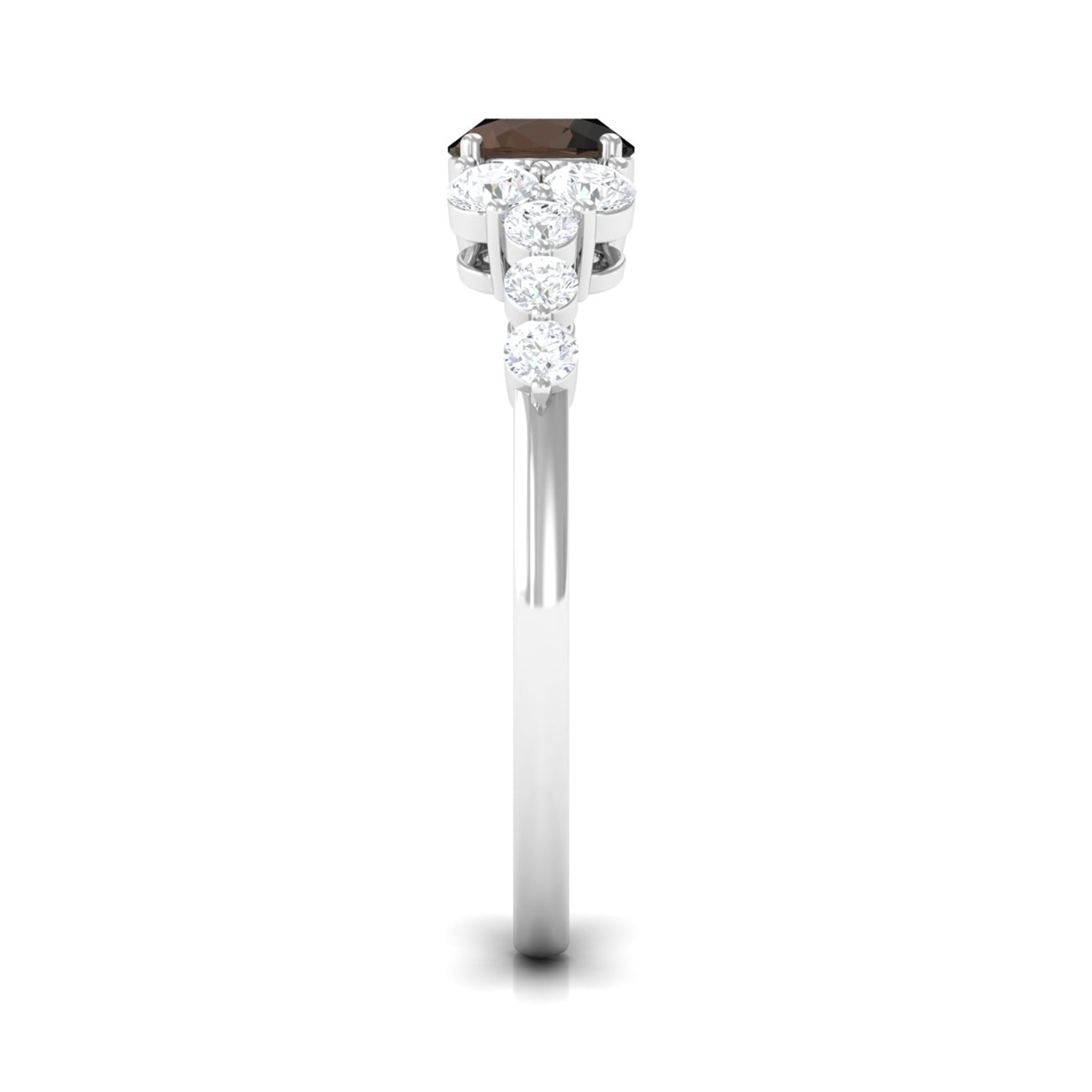 Solitaire Smoky Quartz East West Ring with Diamond Side Stones Smoky Quartz - ( AAA ) - Quality - Rosec Jewels