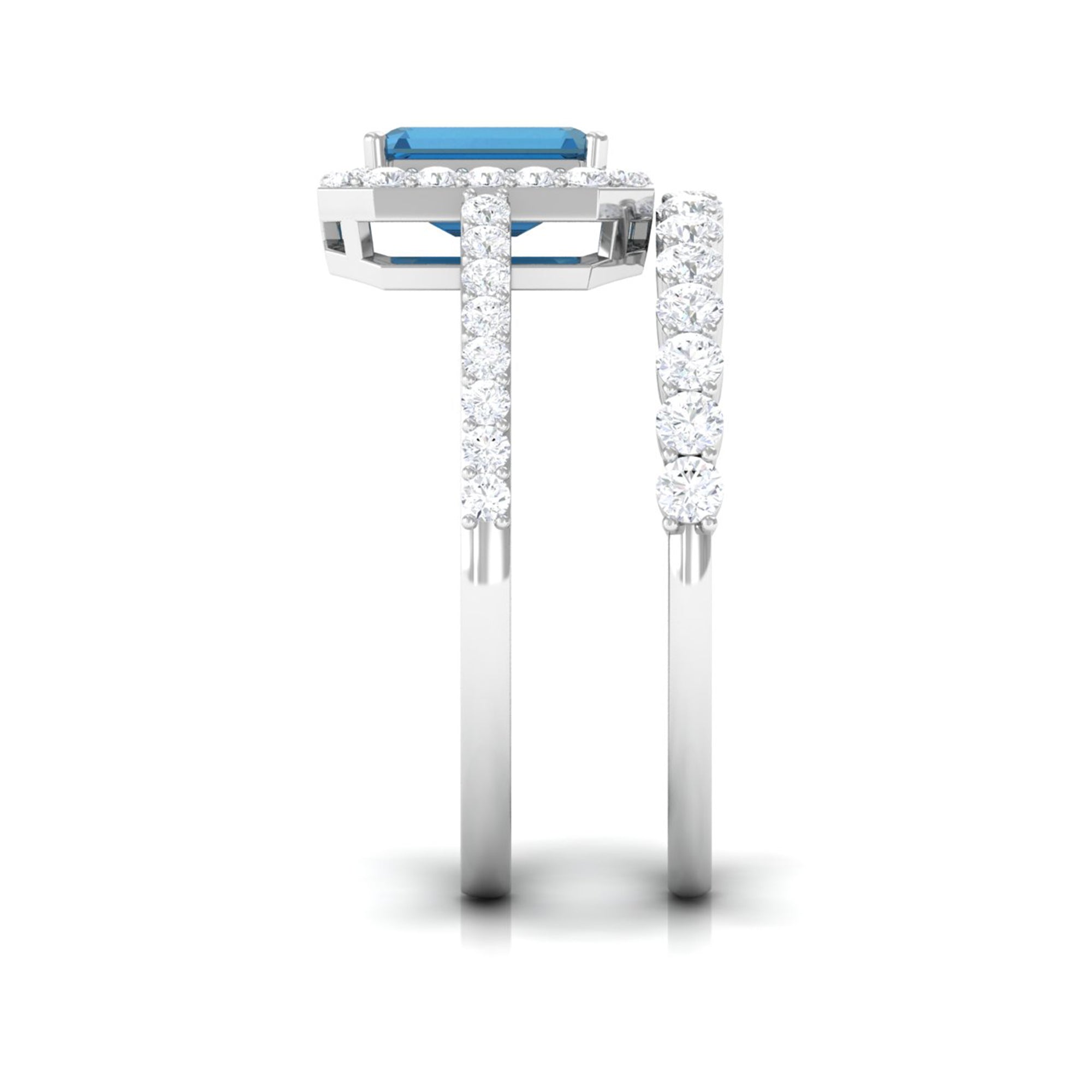 Genuine London Blue Topaz and Diamond Stackable Ring Set London Blue Topaz - ( AAA ) - Quality - Rosec Jewels