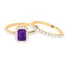 Emerald Cut Amethyst and Moissanite Stackable Ring Set Amethyst - ( AAA ) - Quality - Rosec Jewels