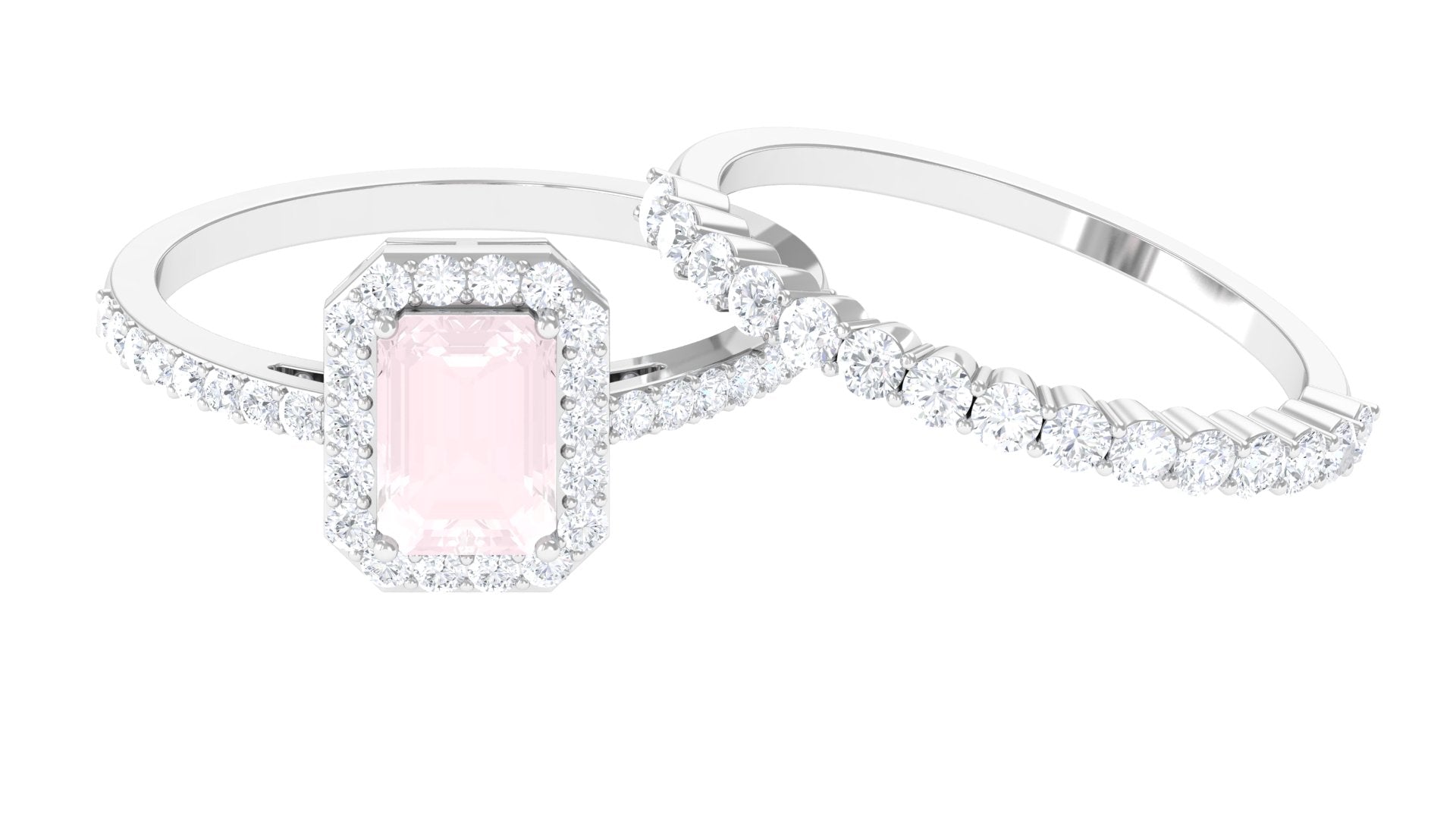 Real Rose Quartz and Moissanite Stackable Ring Set Rose Quartz - ( AAA ) - Quality - Rosec Jewels