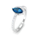 1.25 CT Marquise London Blue Topaz Minimal Ring with Diamond London Blue Topaz - ( AAA ) - Quality - Rosec Jewels