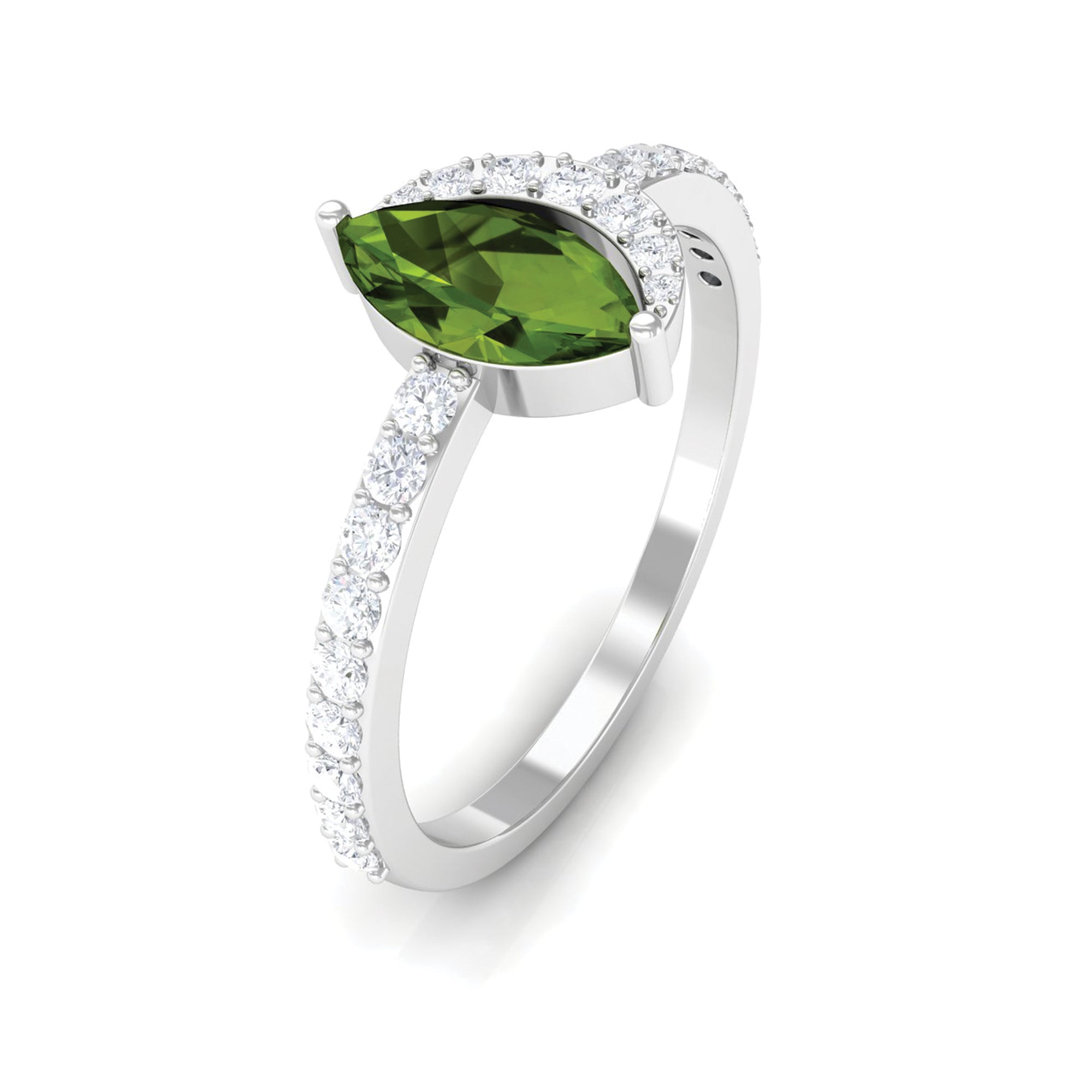 1.25 CT Minimal Marquise Cut Peridot Ring with Diamond Accent Peridot - ( AAA ) - Quality - Rosec Jewels