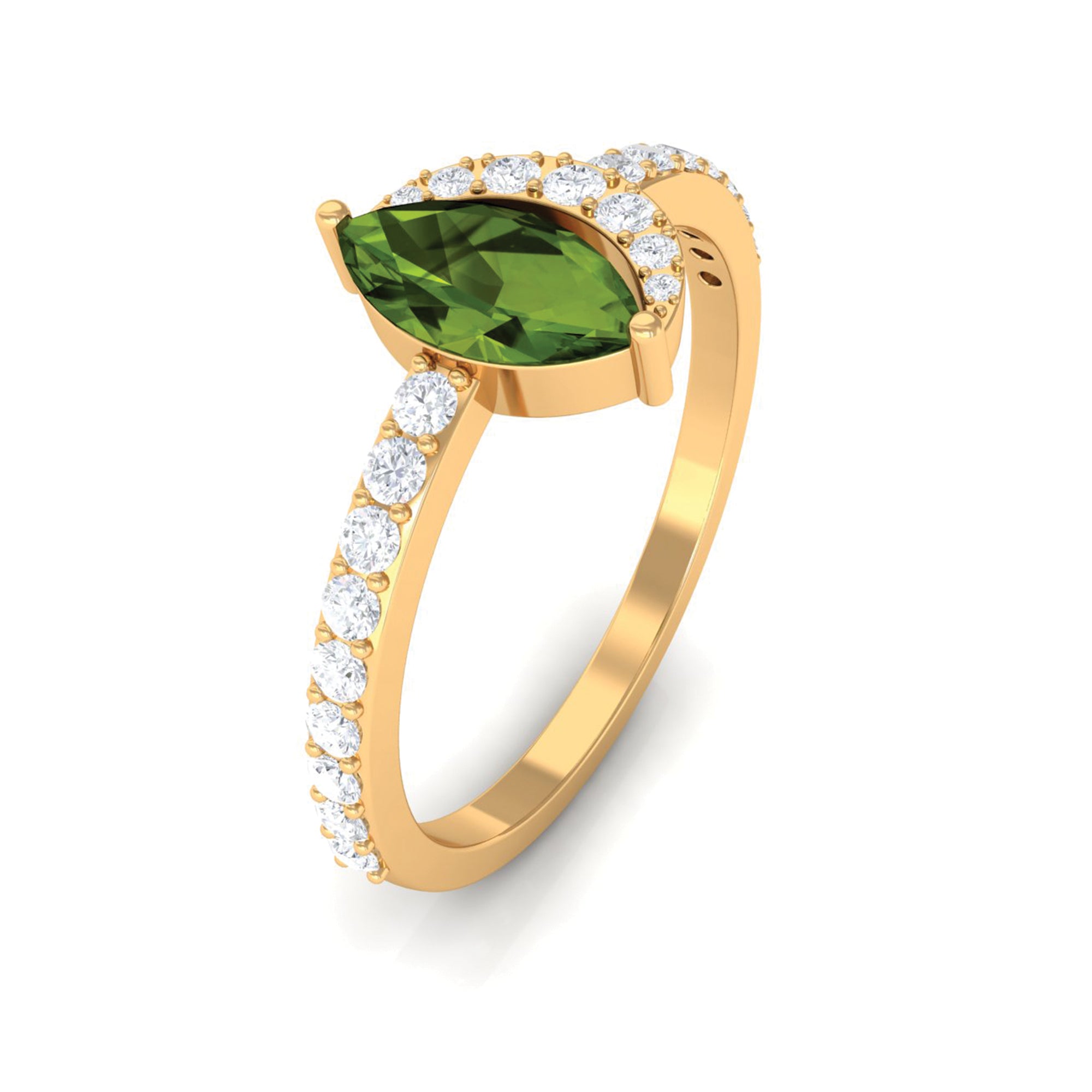 1.25 CT Minimal Marquise Cut Peridot Ring with Diamond Accent Peridot - ( AAA ) - Quality - Rosec Jewels