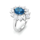 2.25 CT London Blue Topaz and Moissanite Flower Cocktail Ring London Blue Topaz - ( AAA ) - Quality - Rosec Jewels