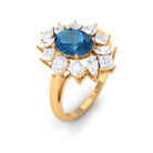 2.25 CT London Blue Topaz and Moissanite Flower Cocktail Ring London Blue Topaz - ( AAA ) - Quality - Rosec Jewels