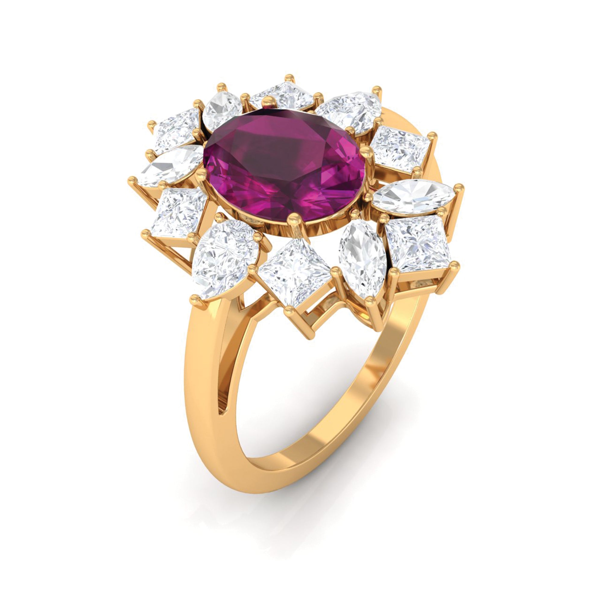 2.75 CT Natural Rhodolite Cocktail Ring with Moissanite Stones Rhodolite - ( AAA ) - Quality - Rosec Jewels