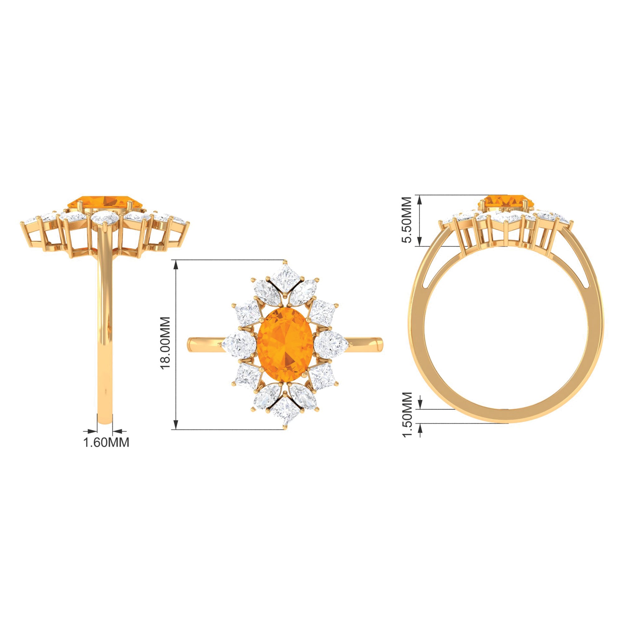 2.25 CT Oval Fire Opal Cocktail Engagement Ring with Moissanite Fire Opal - ( AAA ) - Quality - Rosec Jewels