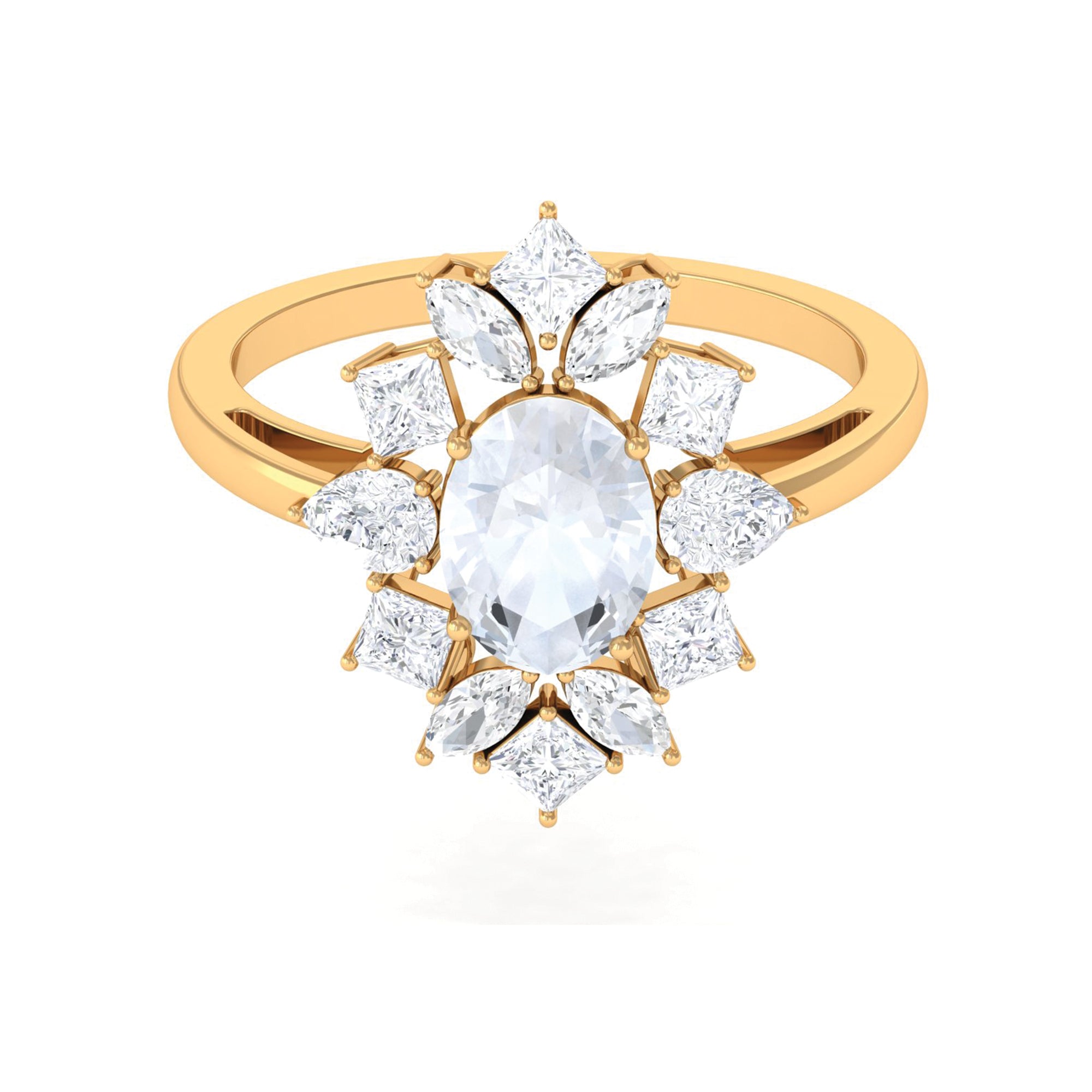 1.75 CT Oval Cut Moonstone and Moissanite Cocktail Ring Moonstone - ( AAA ) - Quality - Rosec Jewels