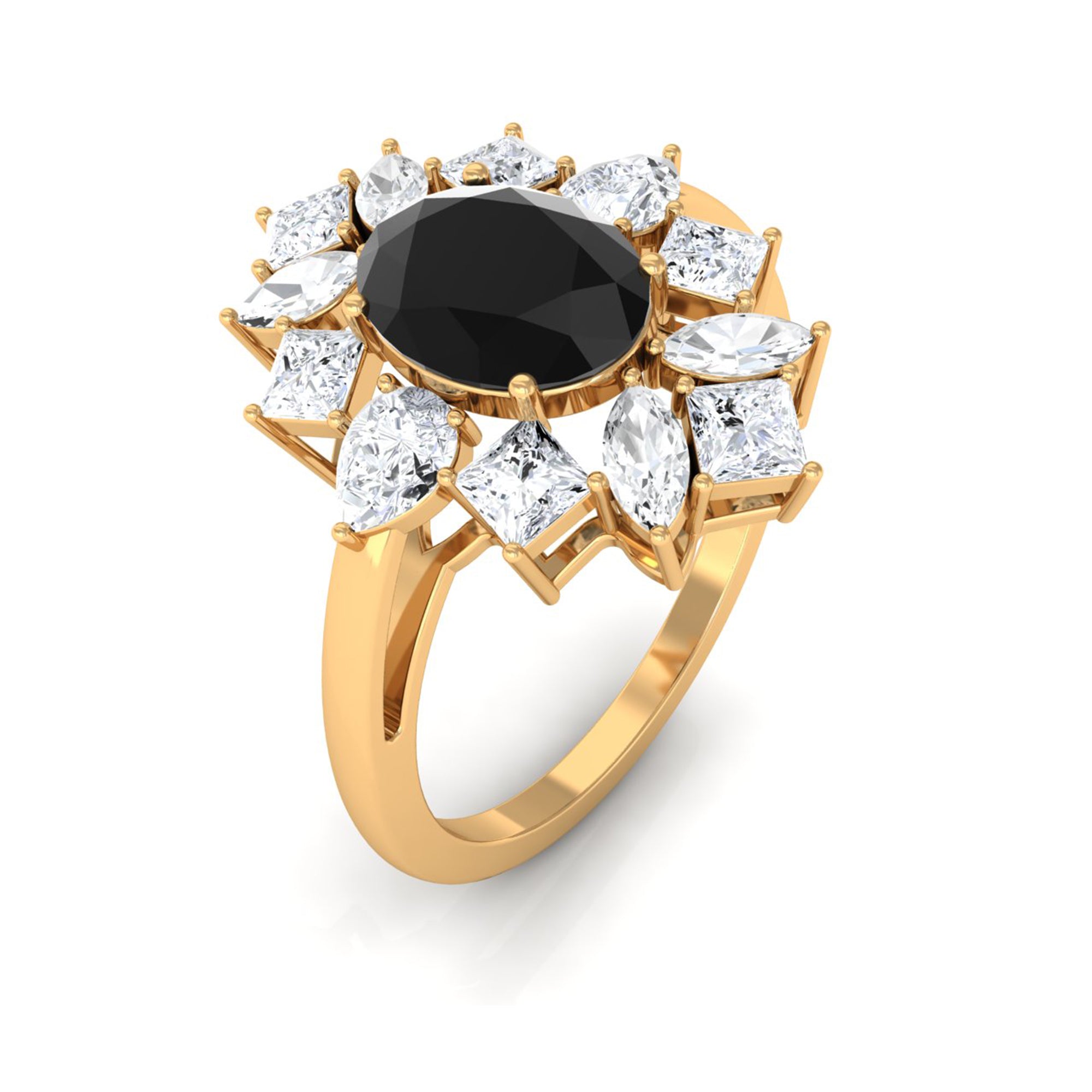 2.25 CT Oval Black Spinel Cocktail Ring with Moissanite Black Spinel - ( AAA ) - Quality - Rosec Jewels