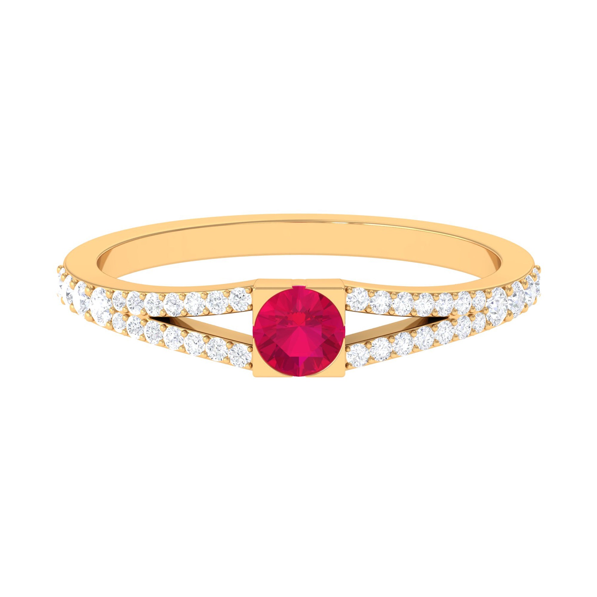 3/4 CT Minimal Ruby and Diamond Split Shank Promise Ring Ruby - ( AAA ) - Quality - Rosec Jewels