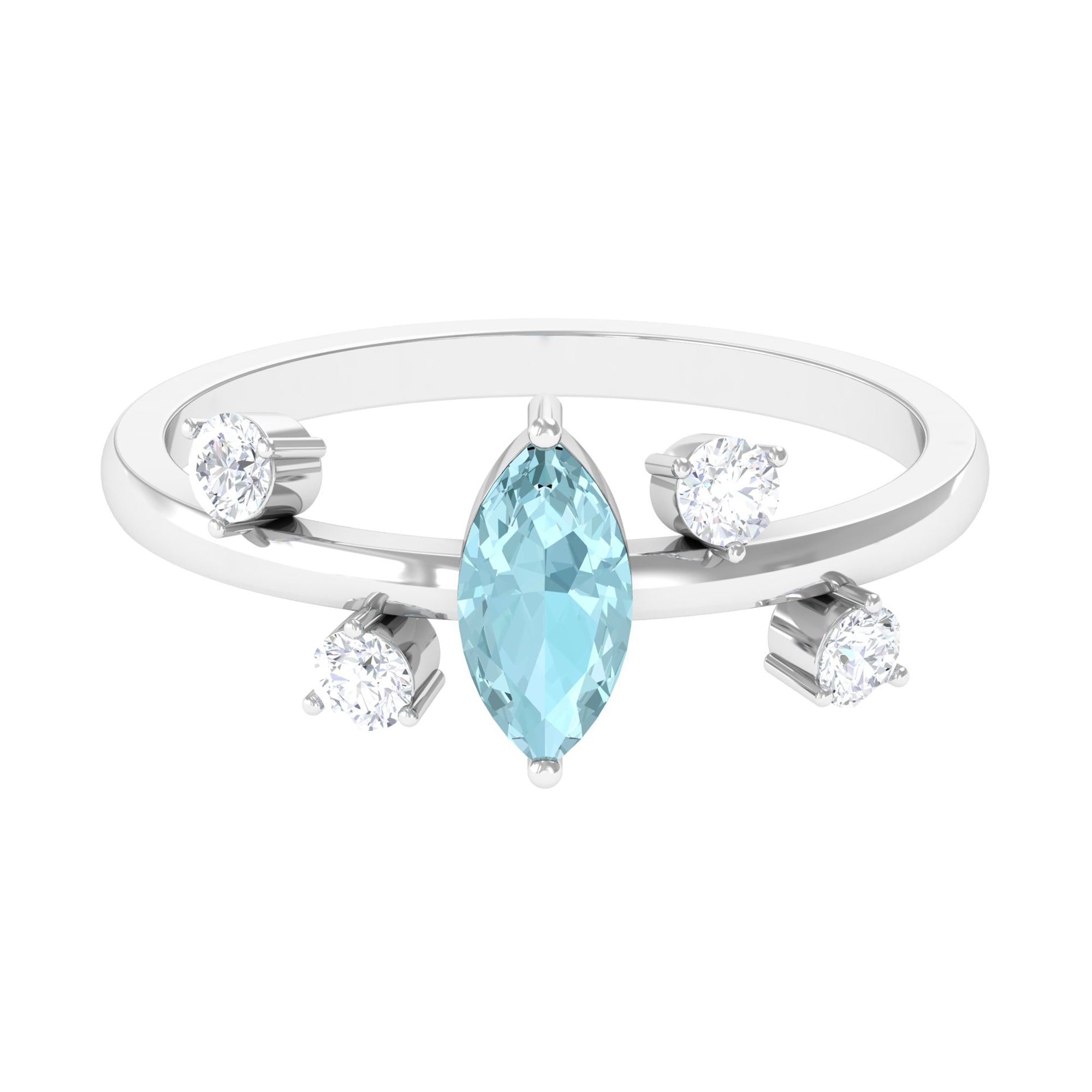 Marquise Cut Solitaire Sky Blue Topaz Ring with Scatter Diamond Sky Blue Topaz - ( AAA ) - Quality - Rosec Jewels