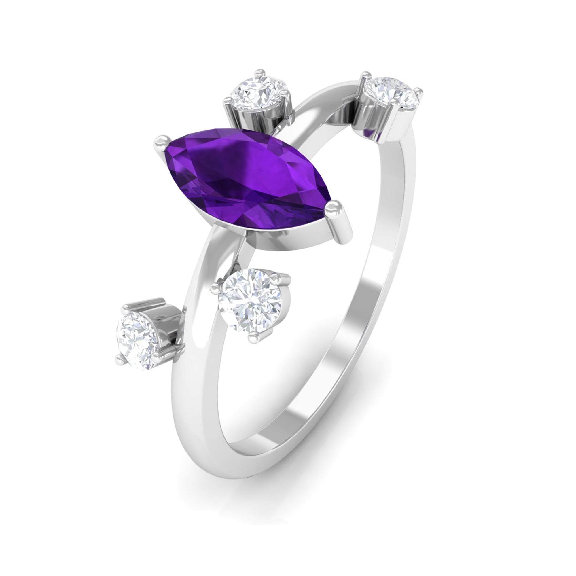 1 Ct Marquise Amethyst Engagement Ring with Scatter Diamond Amethyst - ( AAA ) - Quality - Rosec Jewels