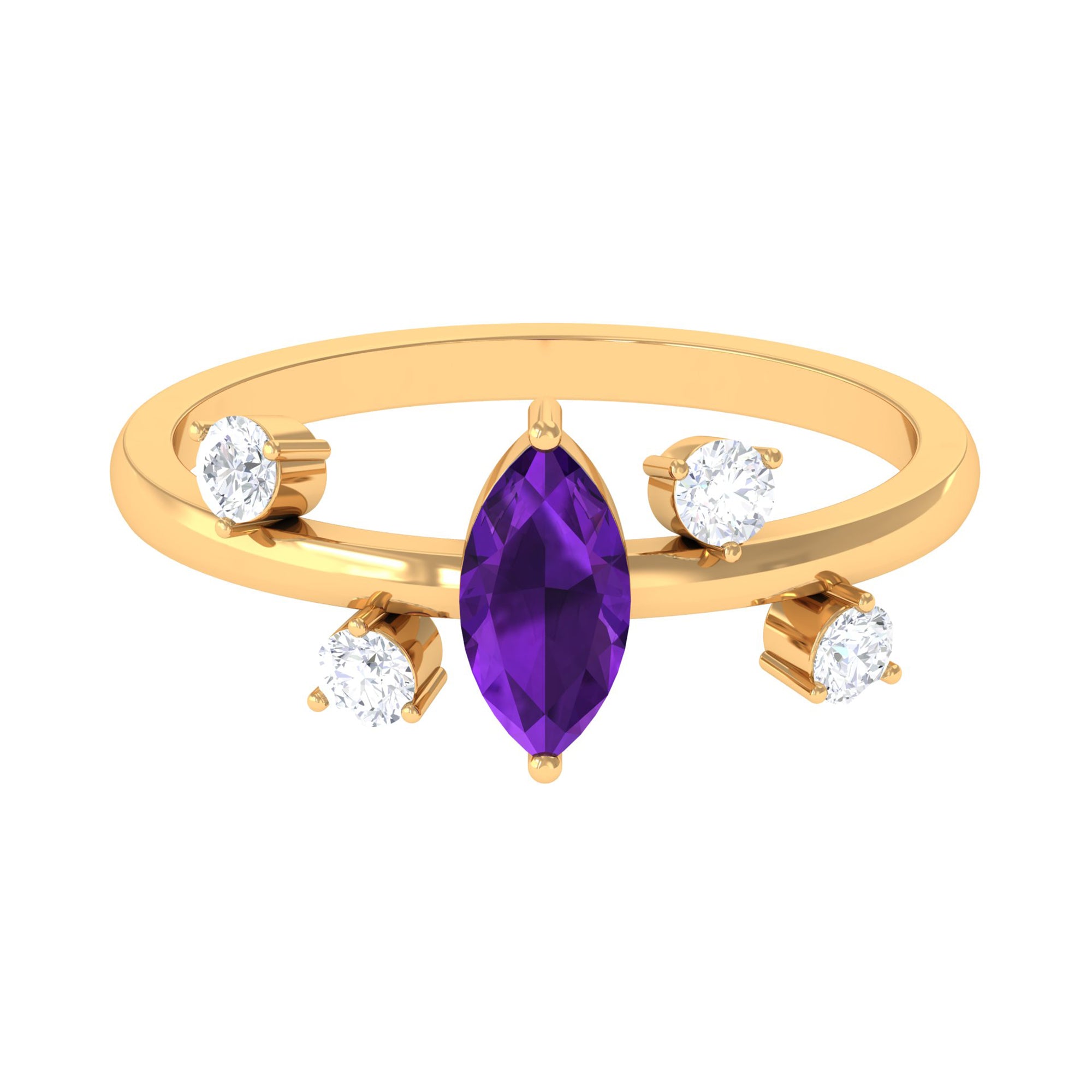 1 Ct Marquise Amethyst Engagement Ring with Scatter Diamond Amethyst - ( AAA ) - Quality - Rosec Jewels