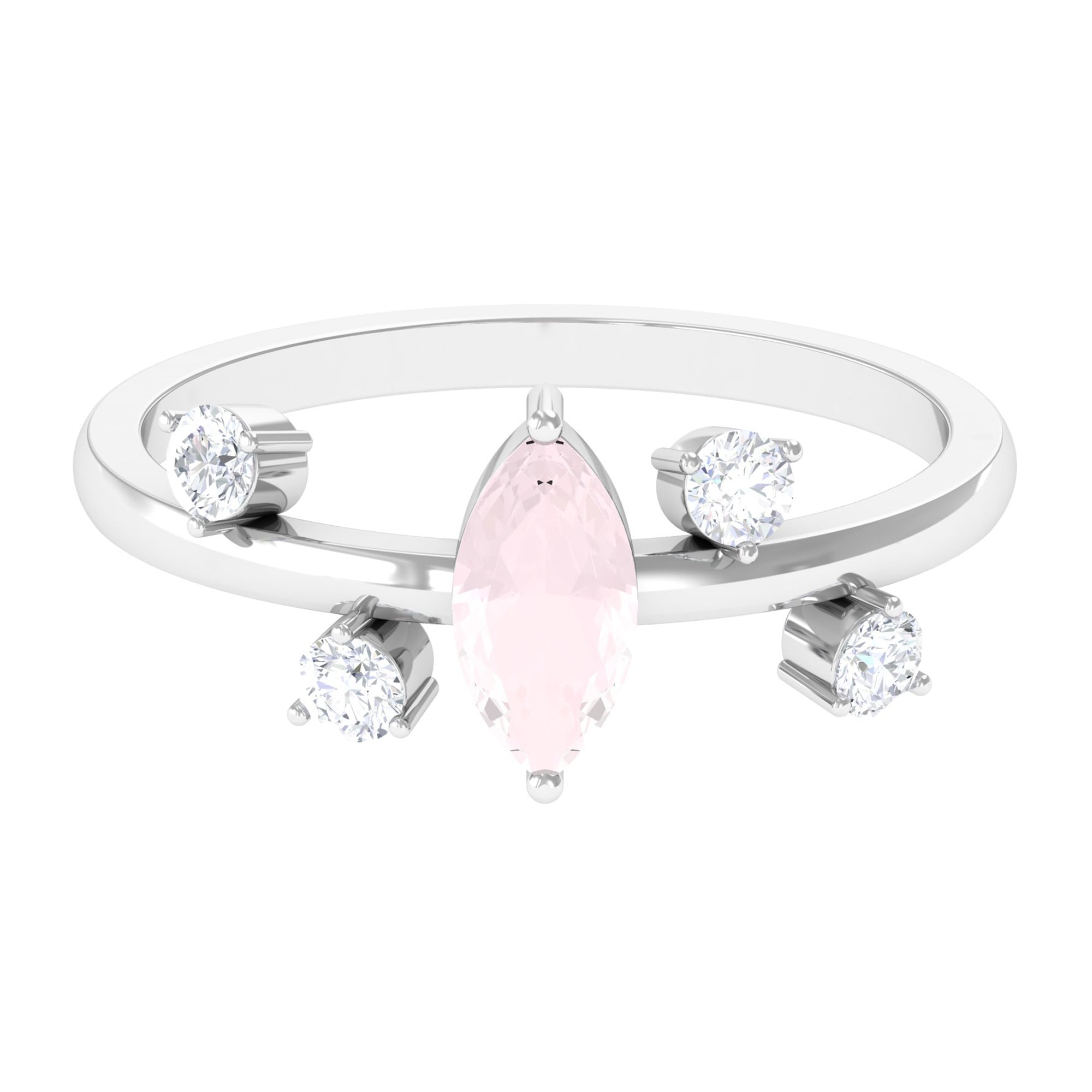 Marquise Cut Rose Quartz Scatter Ring with Diamond Stones Rose Quartz - ( AAA ) - Quality - Rosec Jewels