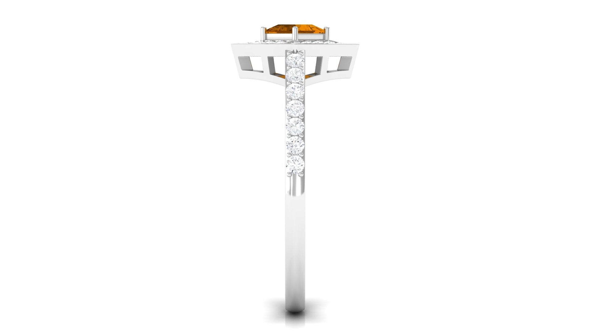 1 CT Princess Cut Citrine Geometric Ring with Diamond Accent Citrine - ( AAA ) - Quality - Rosec Jewels