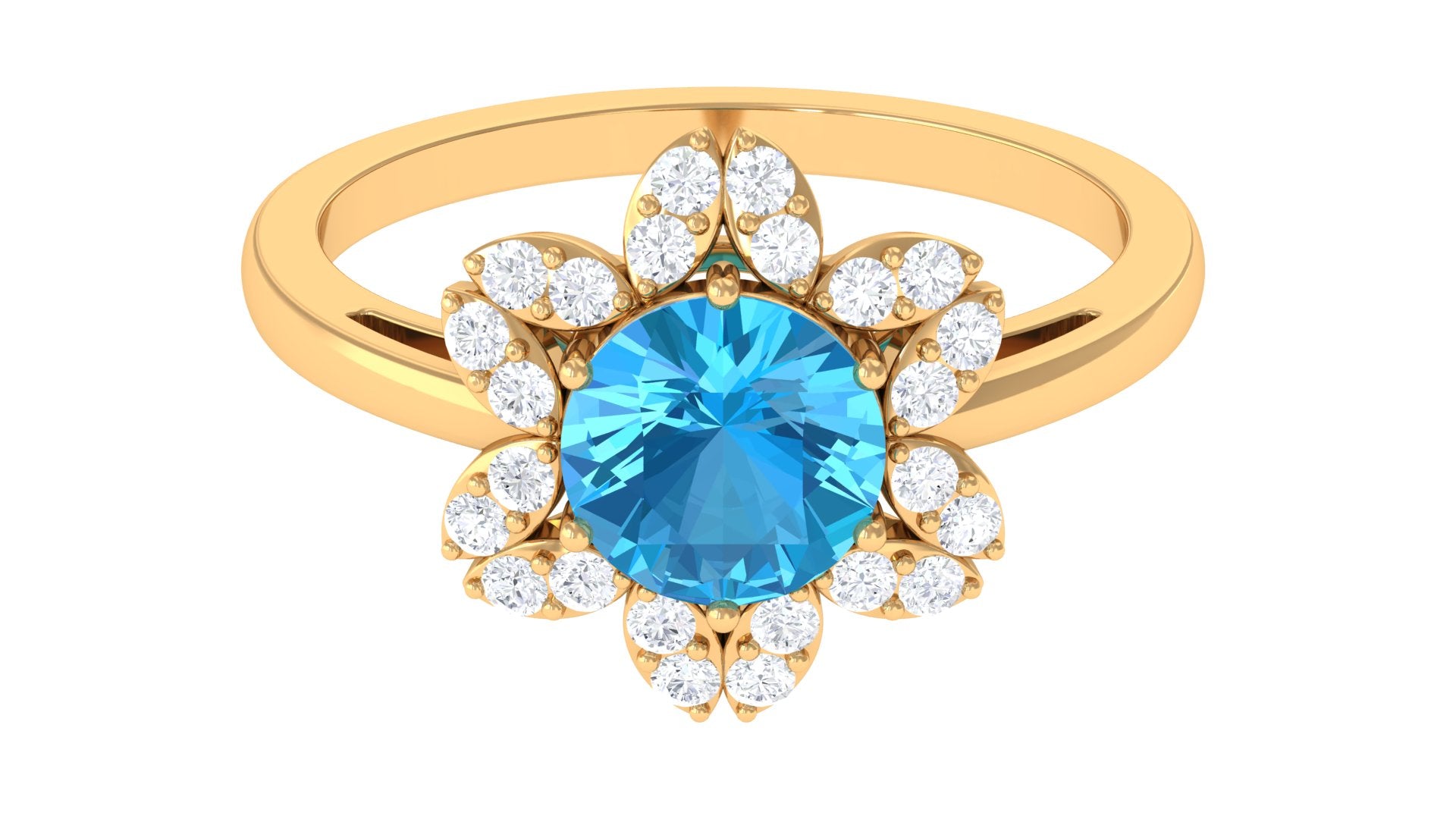 2.25 CT Swiss Blue Topaz Floral Ring with Diamond Halo Swiss Blue Topaz - ( AAA ) - Quality - Rosec Jewels