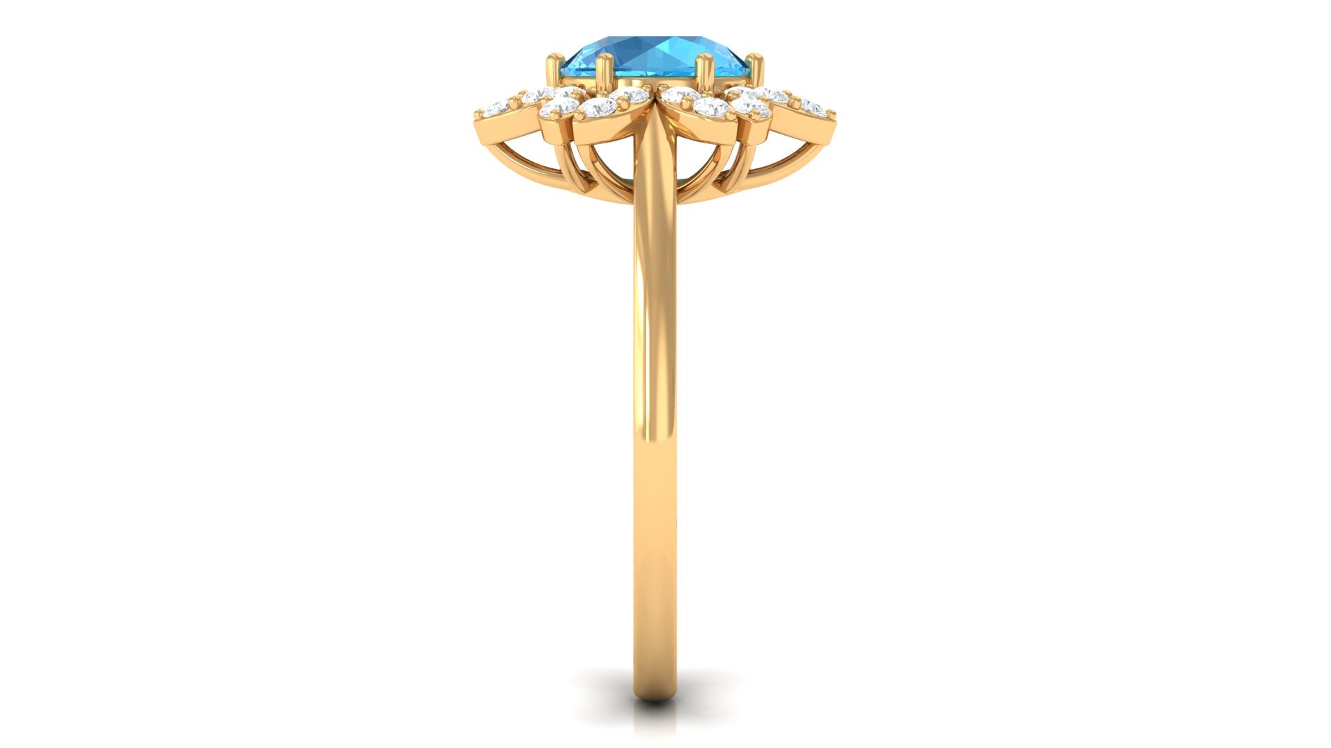 2.25 CT Swiss Blue Topaz Floral Ring with Diamond Halo Swiss Blue Topaz - ( AAA ) - Quality - Rosec Jewels