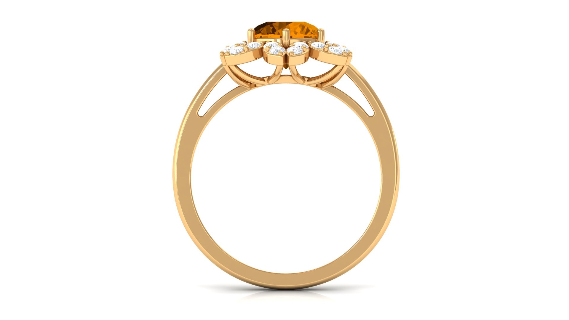 Round Shape Citrine Flower Ring with Diamond Halo Citrine - ( AAA ) - Quality - Rosec Jewels