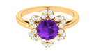 Round Amethyst Flower Engagement Ring with Diamond Amethyst - ( AAA ) - Quality - Rosec Jewels