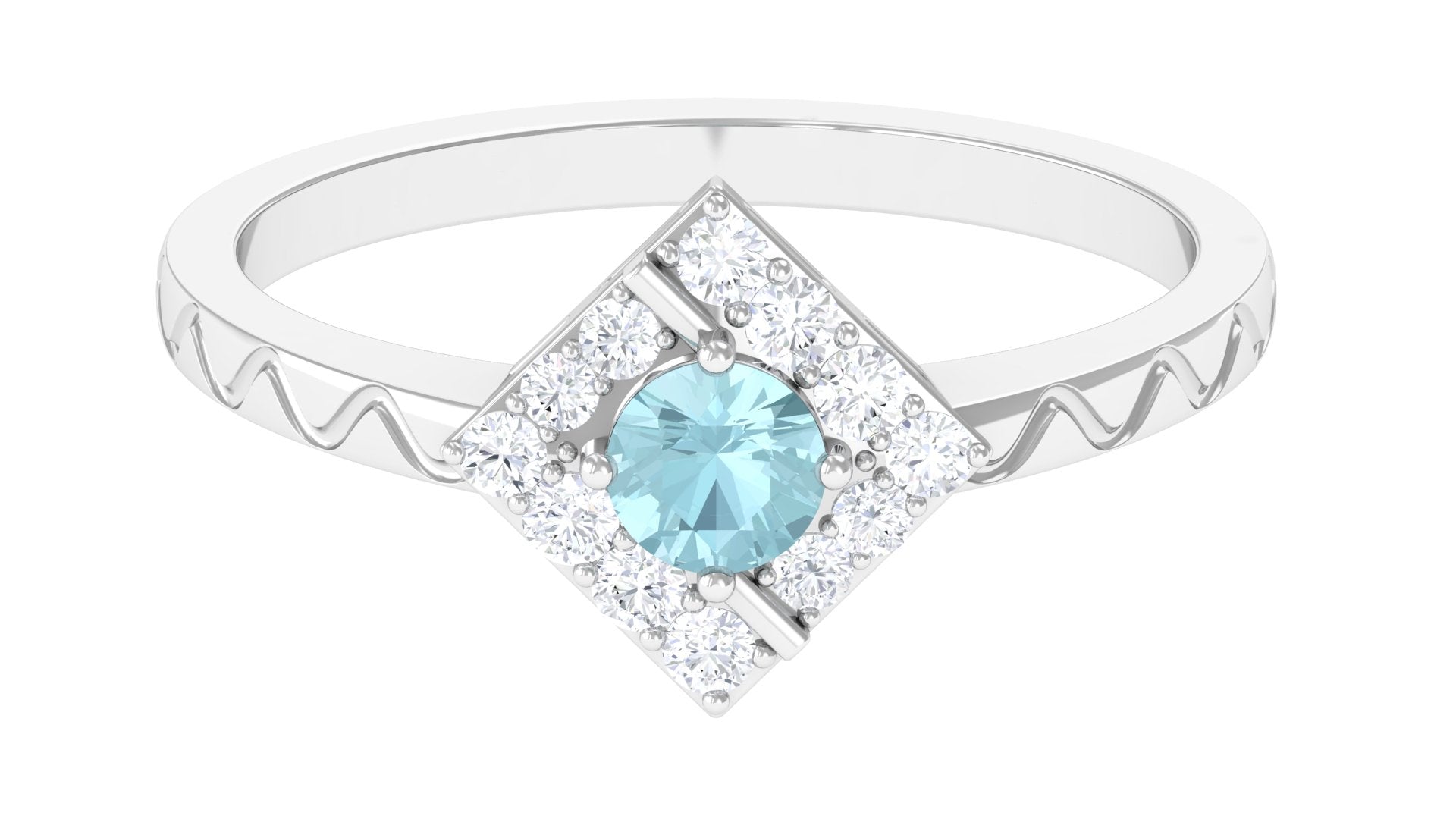 Sky Blue Topaz and Diamond Minimal Ring with Textured Details Sky Blue Topaz - ( AAA ) - Quality - Rosec Jewels