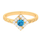 0.50 CT Swiss Blue Topaz Minimal Textured Ring with Diamond Swiss Blue Topaz - ( AAA ) - Quality - Rosec Jewels