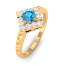 0.50 CT Swiss Blue Topaz Minimal Textured Ring with Diamond Swiss Blue Topaz - ( AAA ) - Quality - Rosec Jewels