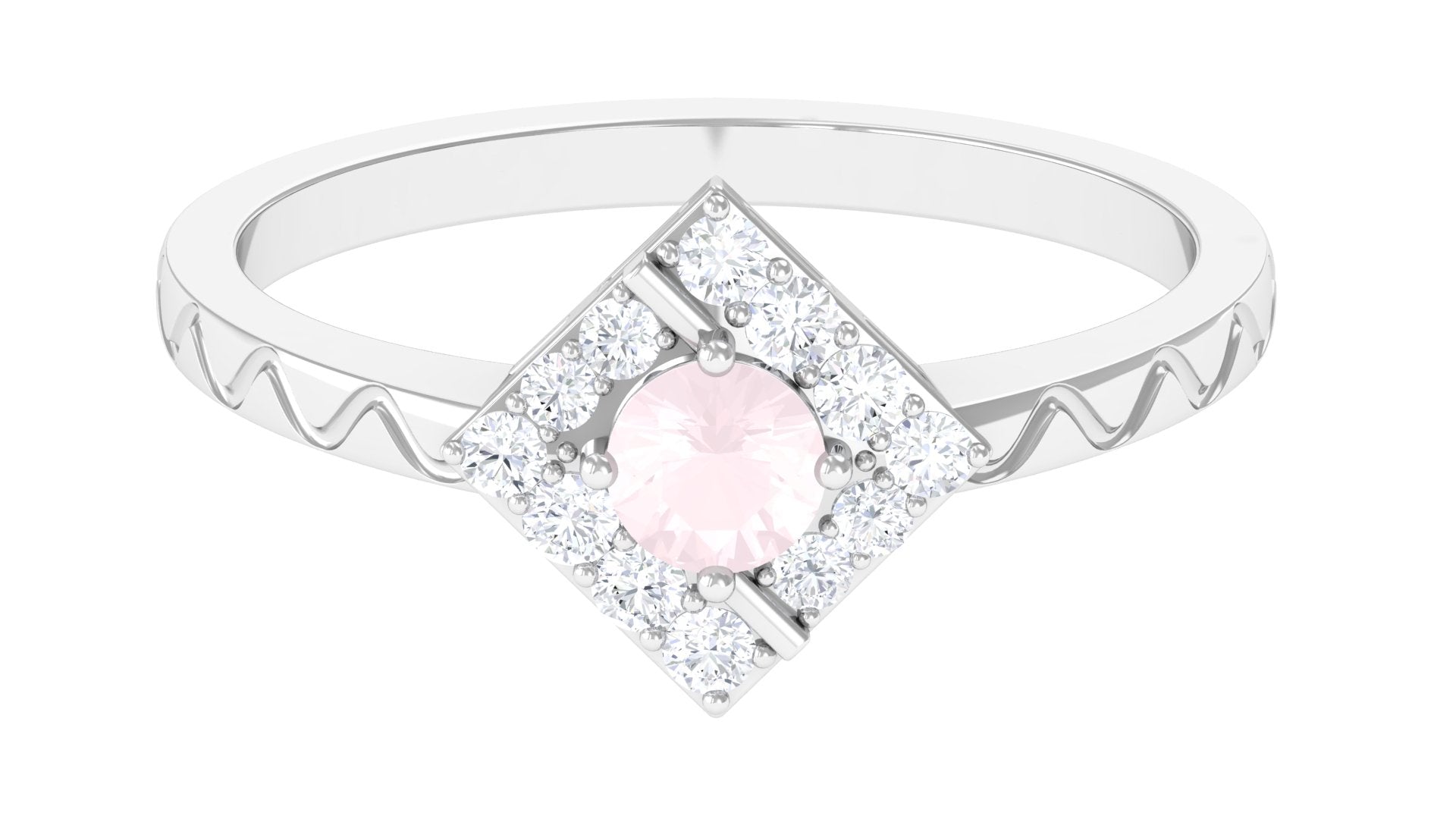 0.50 CT Rose Quartz Minimal Textured Ring with Diamond Accent Rose Quartz - ( AAA ) - Quality - Rosec Jewels