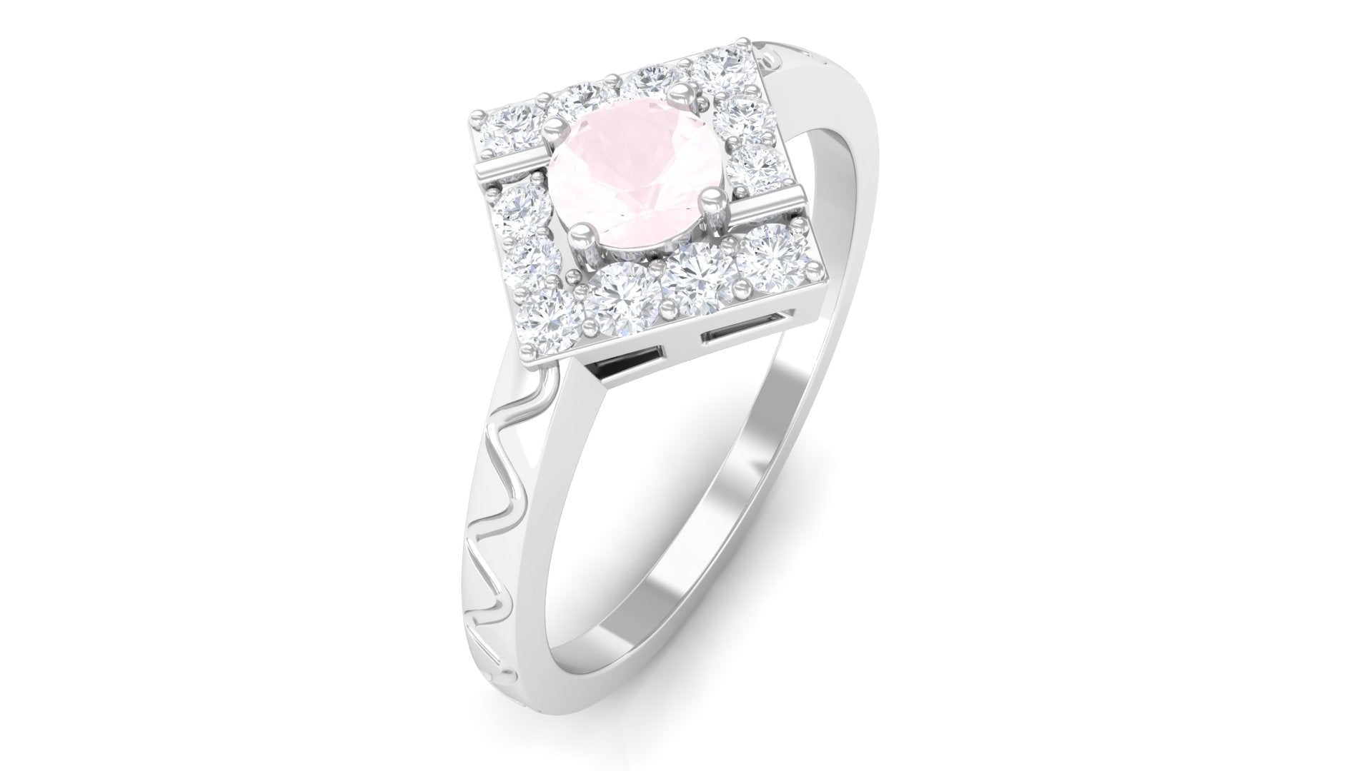 0.50 CT Rose Quartz Minimal Textured Ring with Diamond Accent Rose Quartz - ( AAA ) - Quality - Rosec Jewels