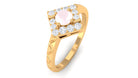 0.50 CT Rose Quartz Minimal Textured Ring with Diamond Accent Rose Quartz - ( AAA ) - Quality - Rosec Jewels