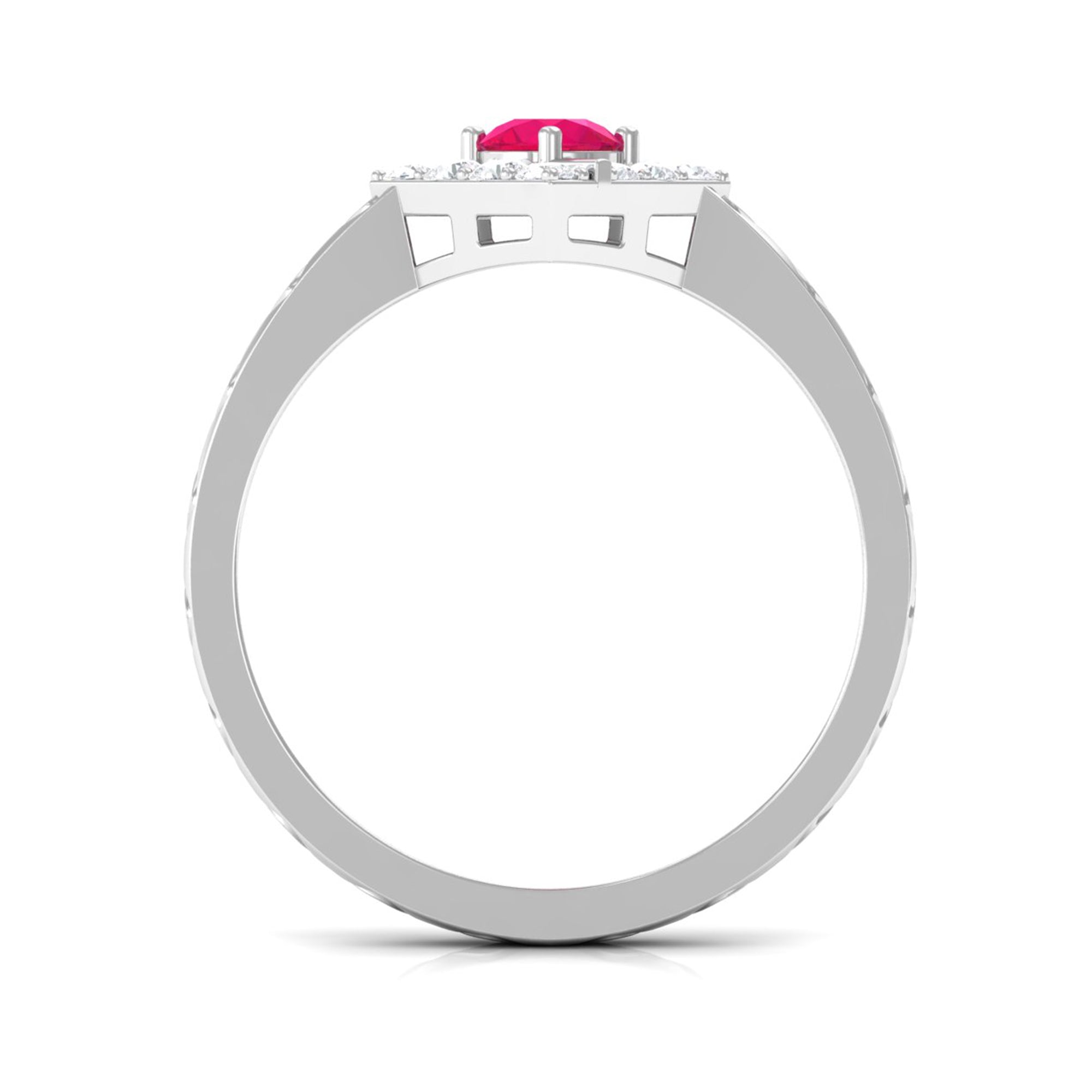 Minimal Ruby and Diamond Textured Ring Ruby - ( AAA ) - Quality - Rosec Jewels