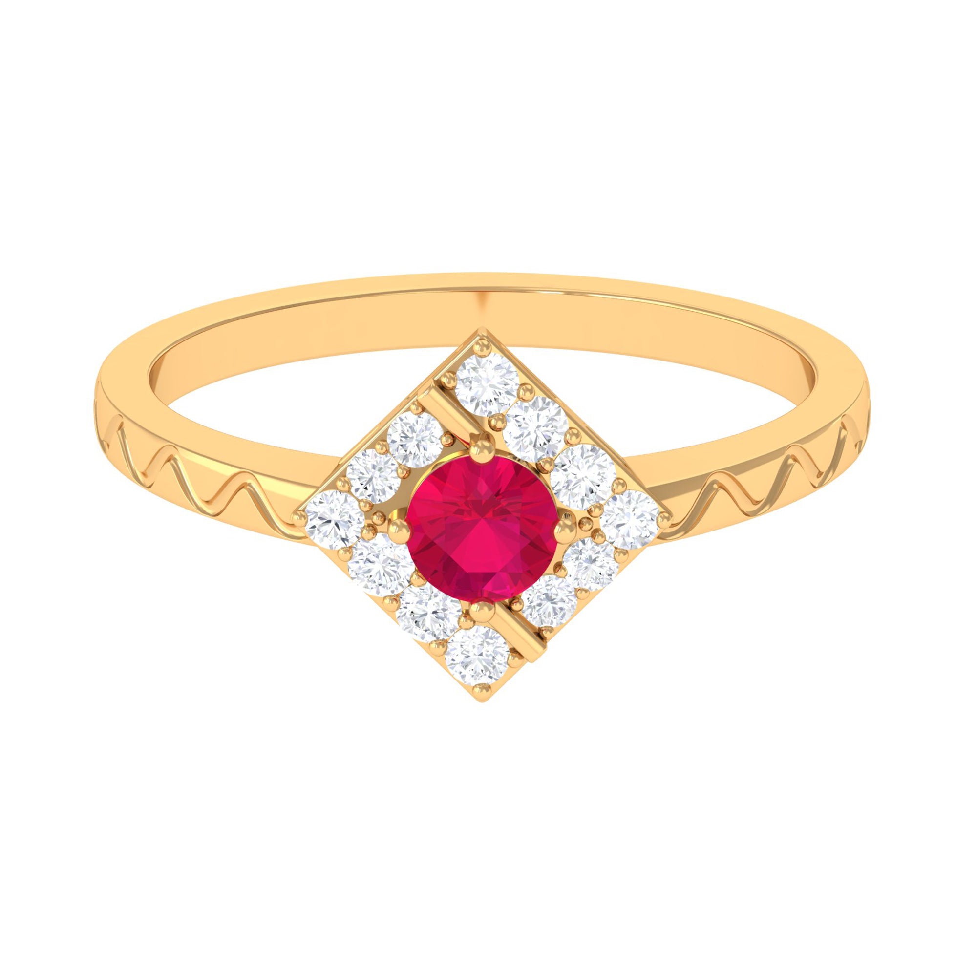 Minimal Ruby and Diamond Textured Ring Ruby - ( AAA ) - Quality - Rosec Jewels