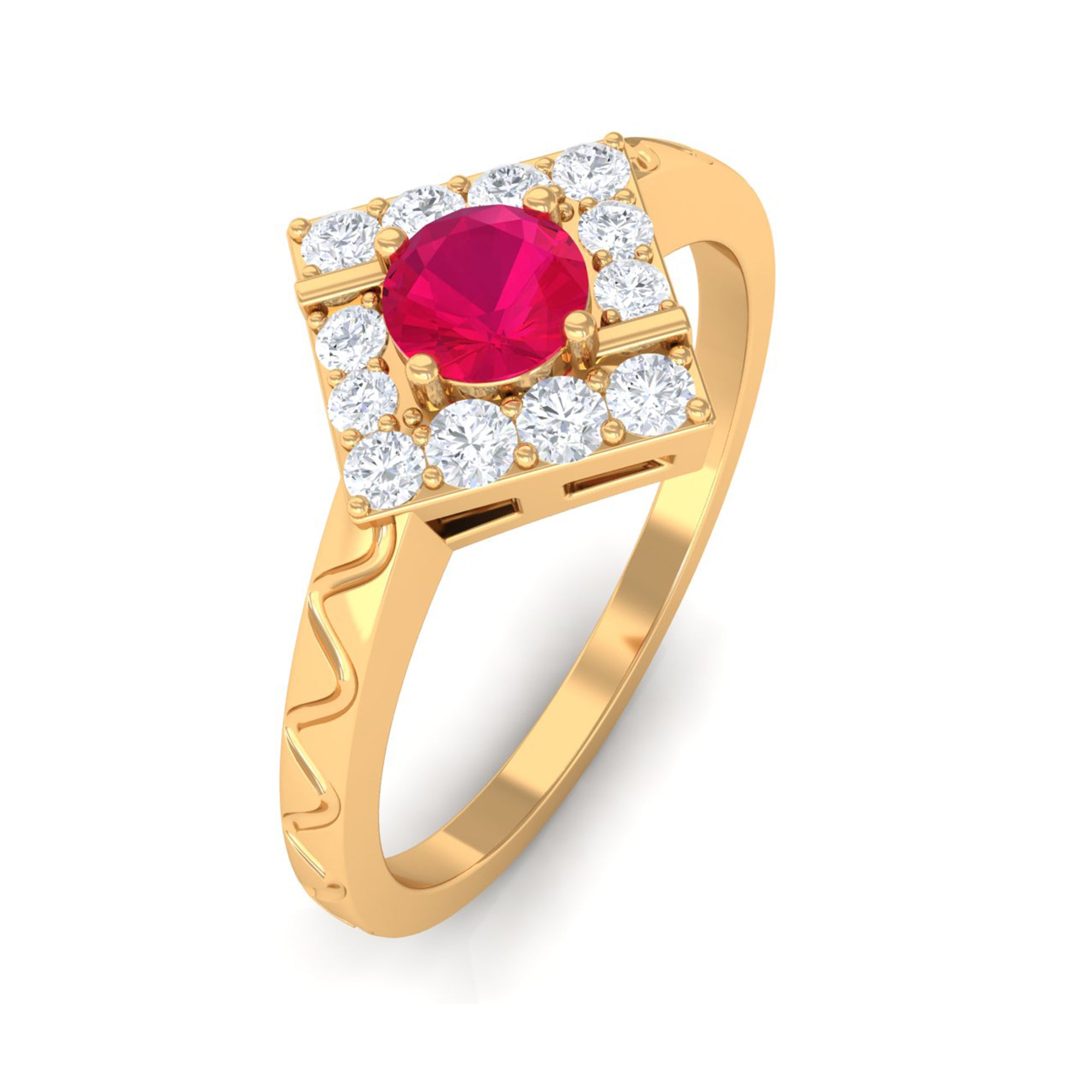 Minimal Ruby and Diamond Textured Ring Ruby - ( AAA ) - Quality - Rosec Jewels