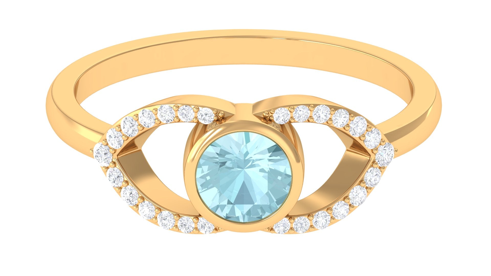 Bezel Set Solitaire Sky Blue Topaz and Diamond Ring in Split Shank Sky Blue Topaz - ( AAA ) - Quality - Rosec Jewels