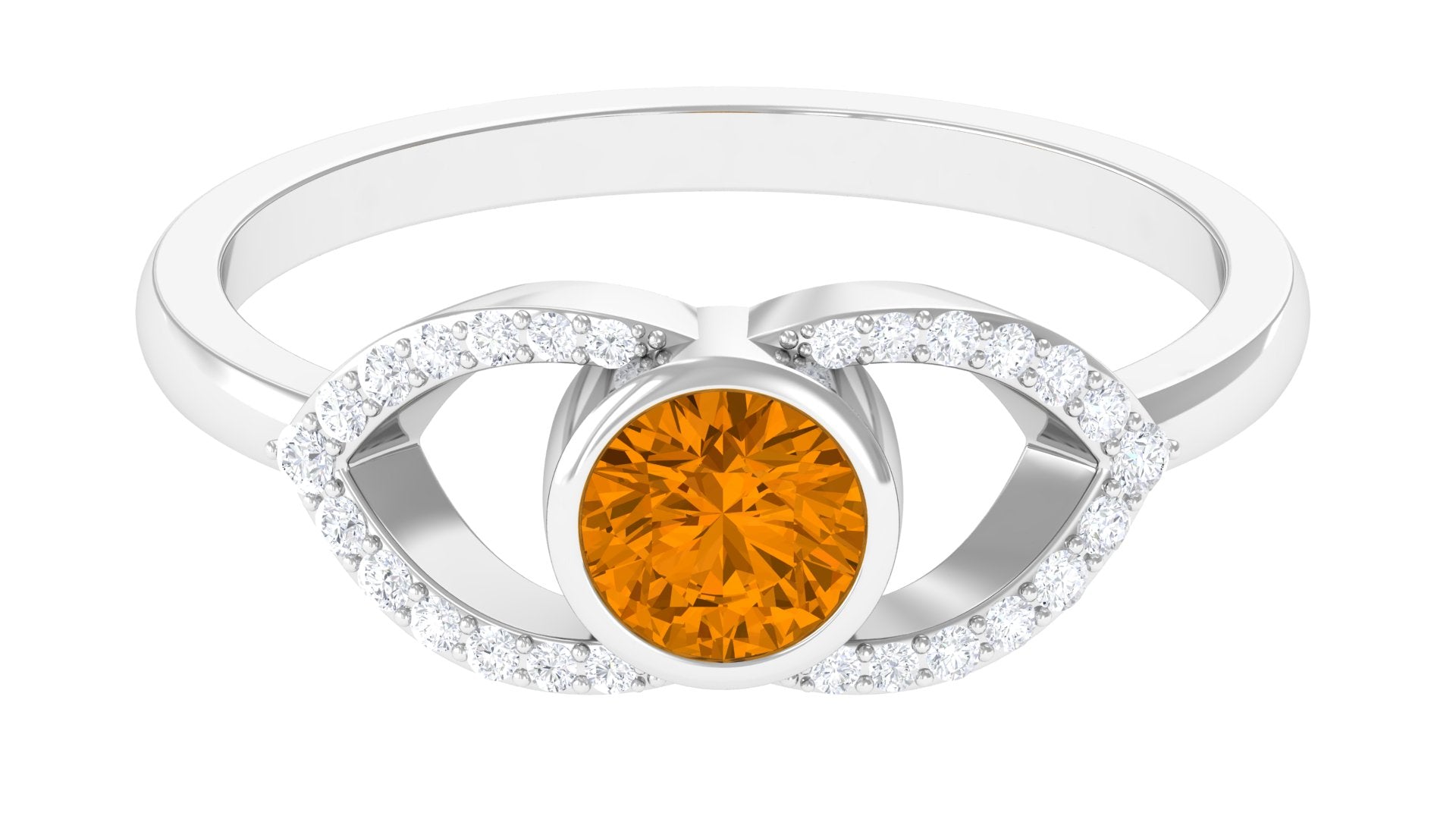 0.75 CT Split Shank Citrine Solitaire Ring with Diamond Accent Citrine - ( AAA ) - Quality - Rosec Jewels