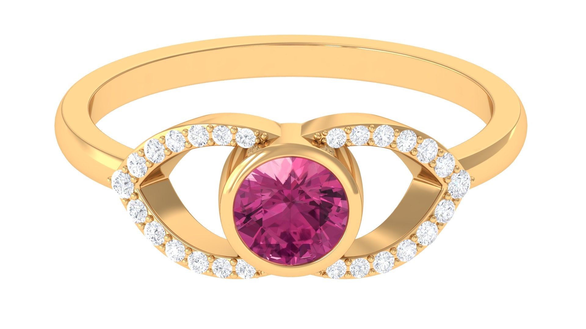 Pink Tourmaline Solitaire Split Shank Ring with Diamond Pink Tourmaline - ( AAA ) - Quality - Rosec Jewels